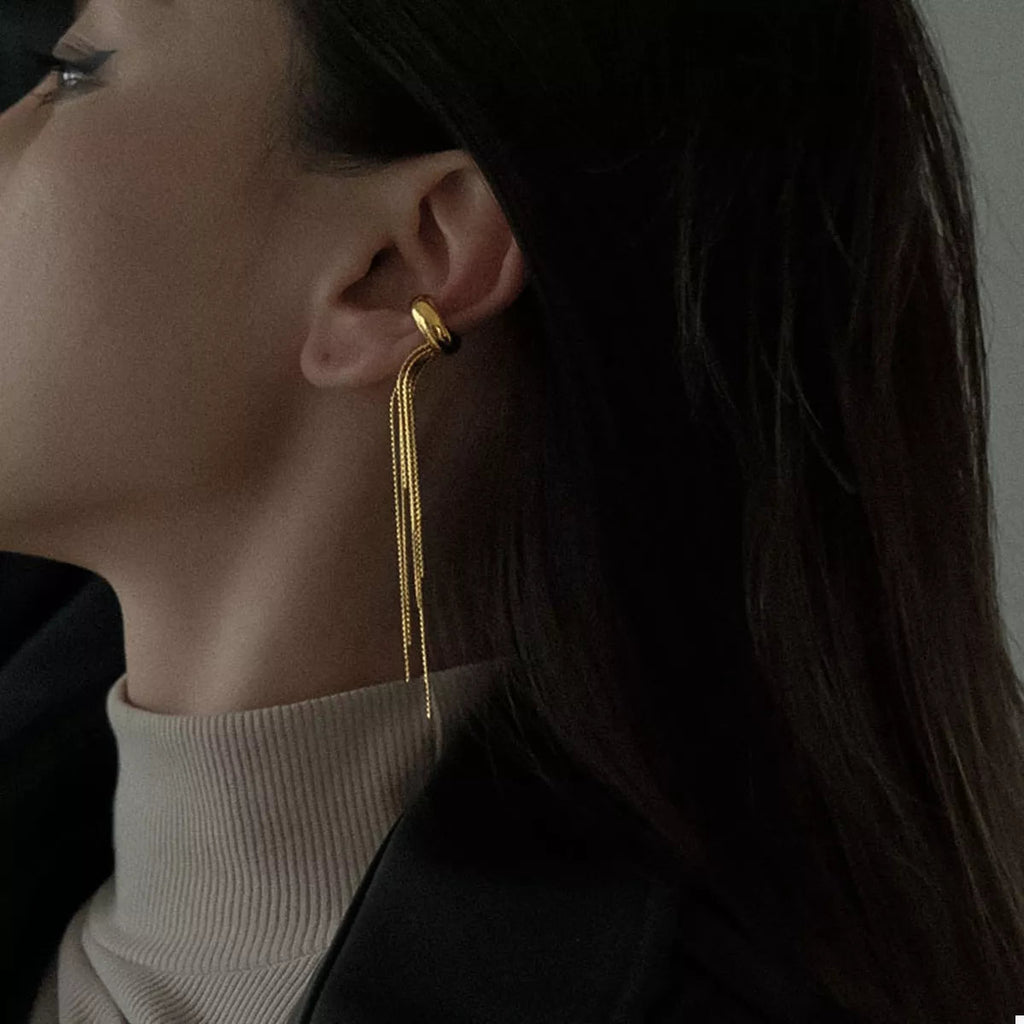 Crowned Energy CO. Gold / onesize Trendsi Accessories 18K Gold-Plated Chain Fringe Earrings