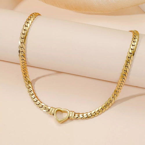 18K Gold - Plated Chain Heart Necklace - Crowned Energy CO.