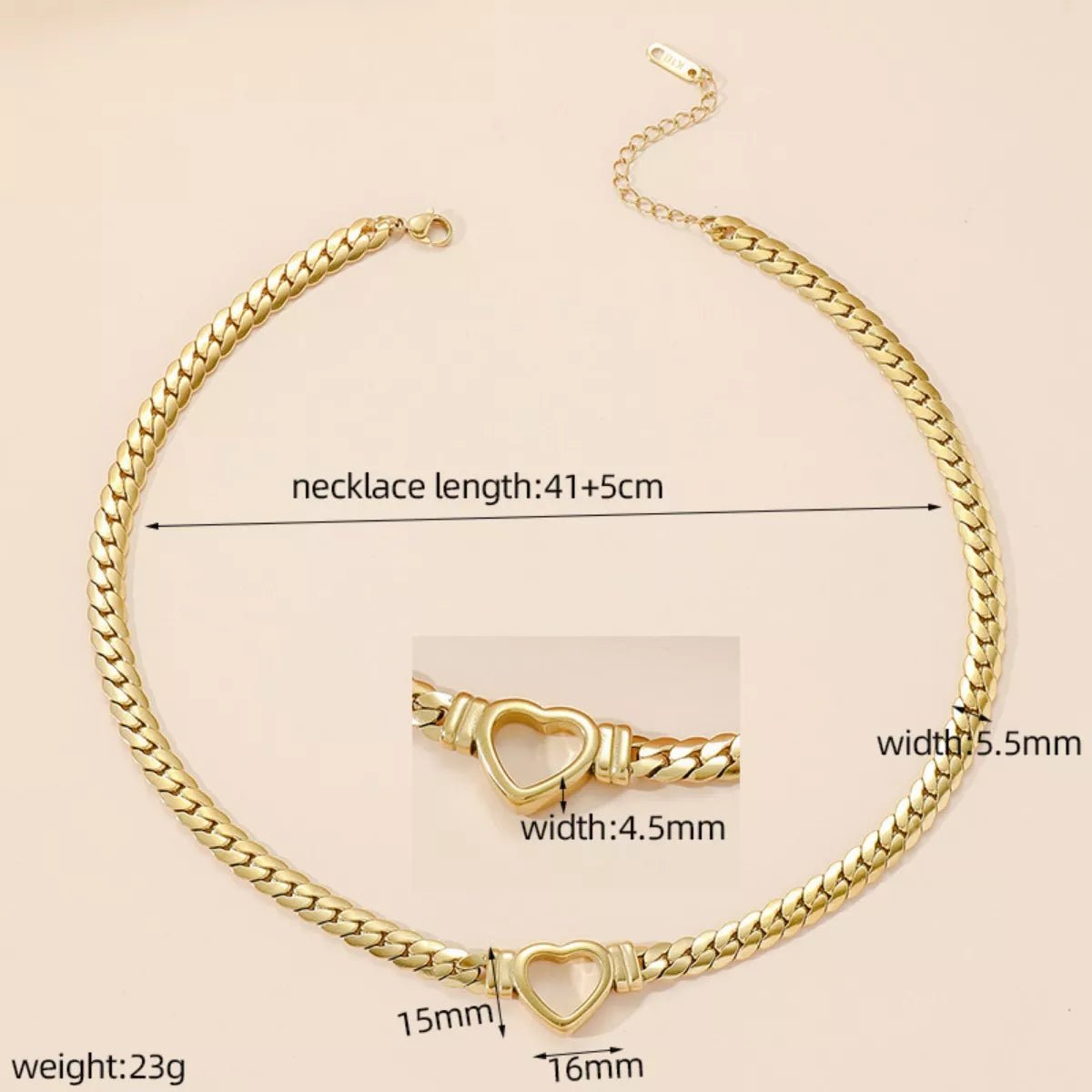 18K Gold - Plated Chain Heart Necklace - Crowned Energy CO.