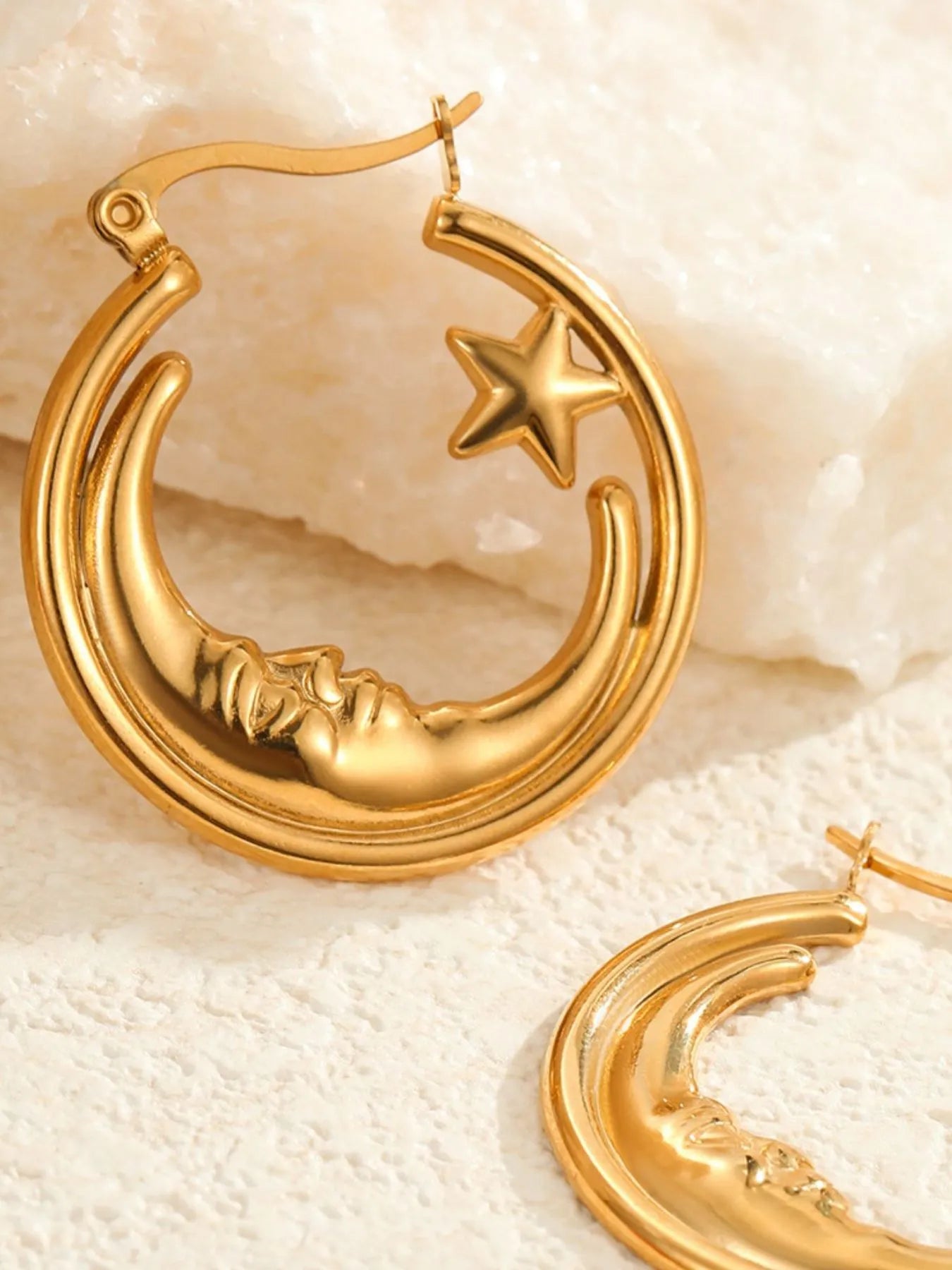 Crowned Energy CO. Gold / One Size Trendsi EARINGS 18K Gold-Plated Crescent Moon Star Hoop Earrings