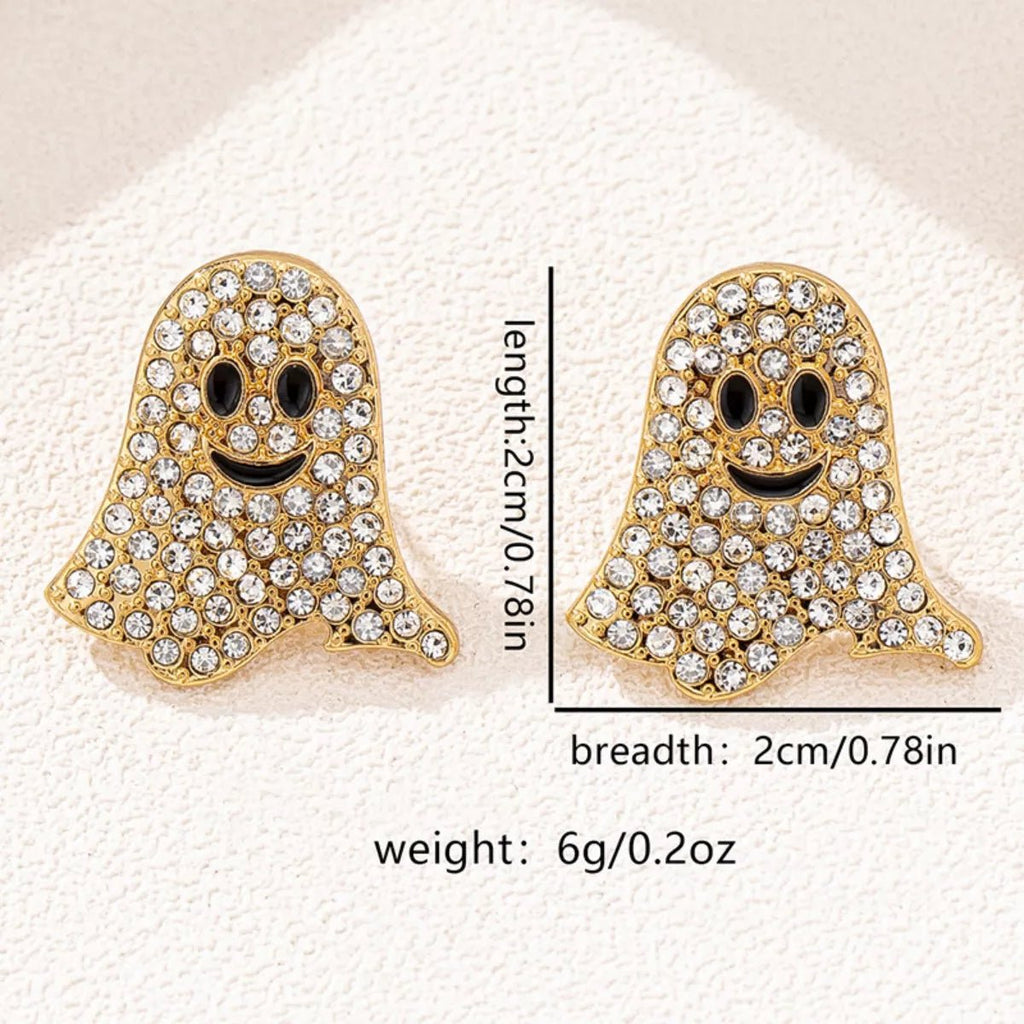 Crowned Energy CO. Gold / One Size Trendsi 18K Gold-Plated Rhinestone Halloween Ghost Earrings