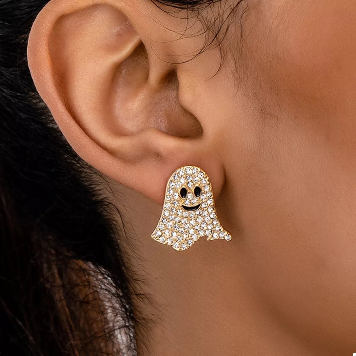 Crowned Energy CO. Gold / One Size Trendsi 18K Gold-Plated Rhinestone Halloween Ghost Earrings