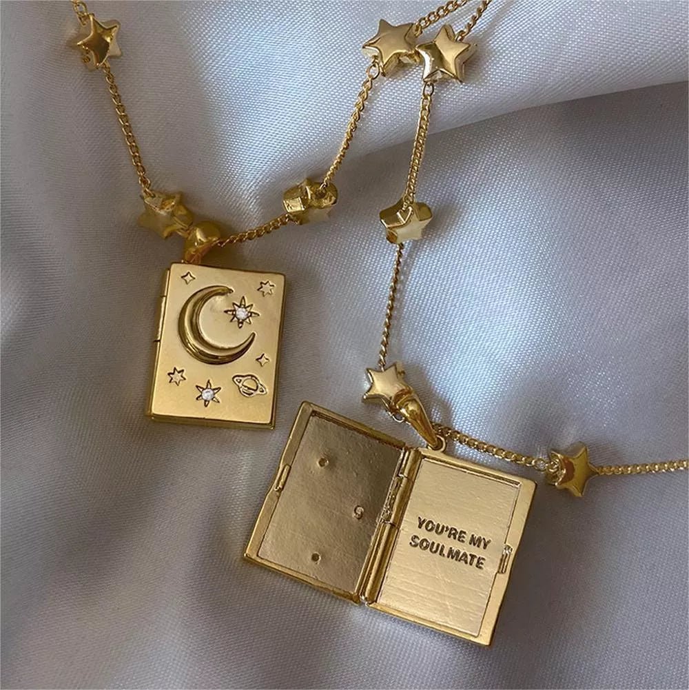 Crowned Energy CO. Gold / onesize Trendsi Jewelry 18K Gold-Plated Star Moon Zircon Lock Necklace