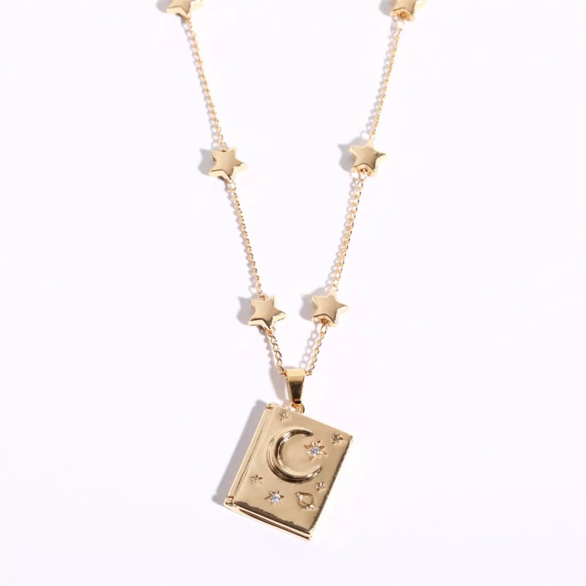 Crowned Energy CO. Gold / onesize Trendsi Jewelry 18K Gold-Plated Star Moon Zircon Lock Necklace