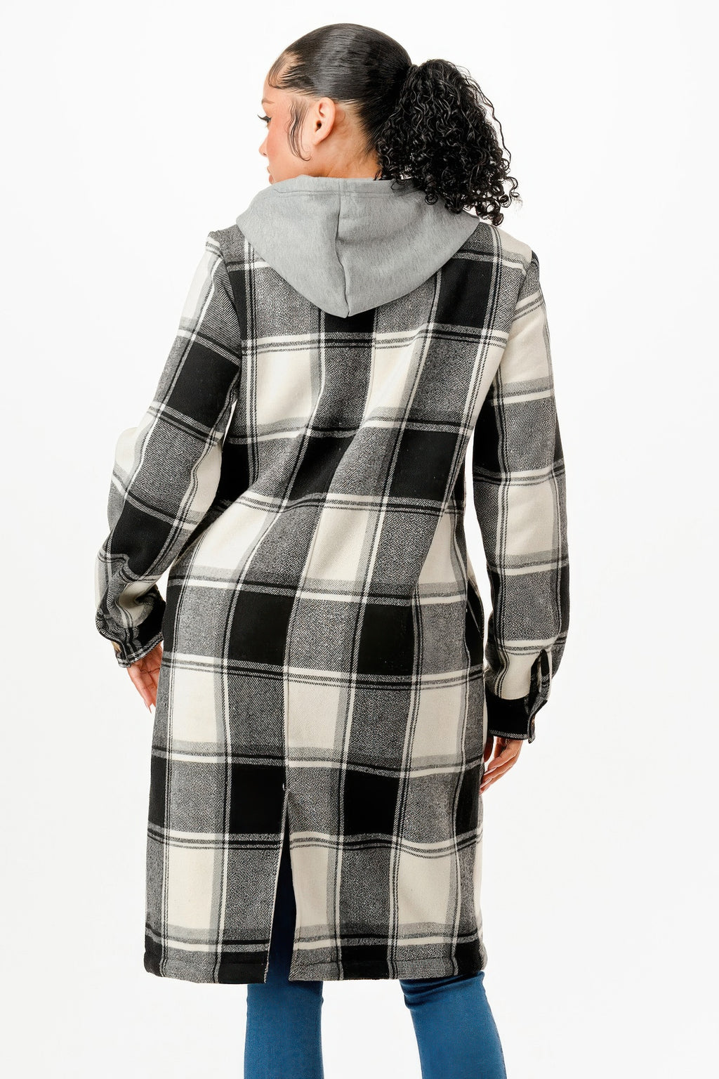Crowned Energy CO. S GLANCE APPAREL COAT & JACKETS Hooded Plaid Coat