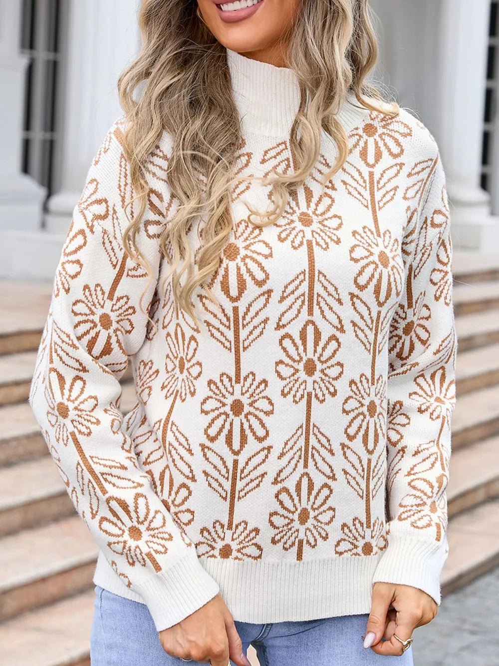 Angel Wings Flower Turtleneck Long Sleeve Sweater - Crowned Energy CO.