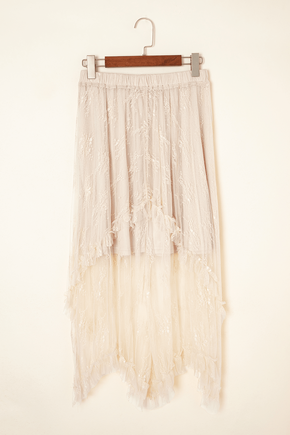 Apricot Lace Cascading Tiered High Waist Maxi Skirt - Crowned Energy CO.