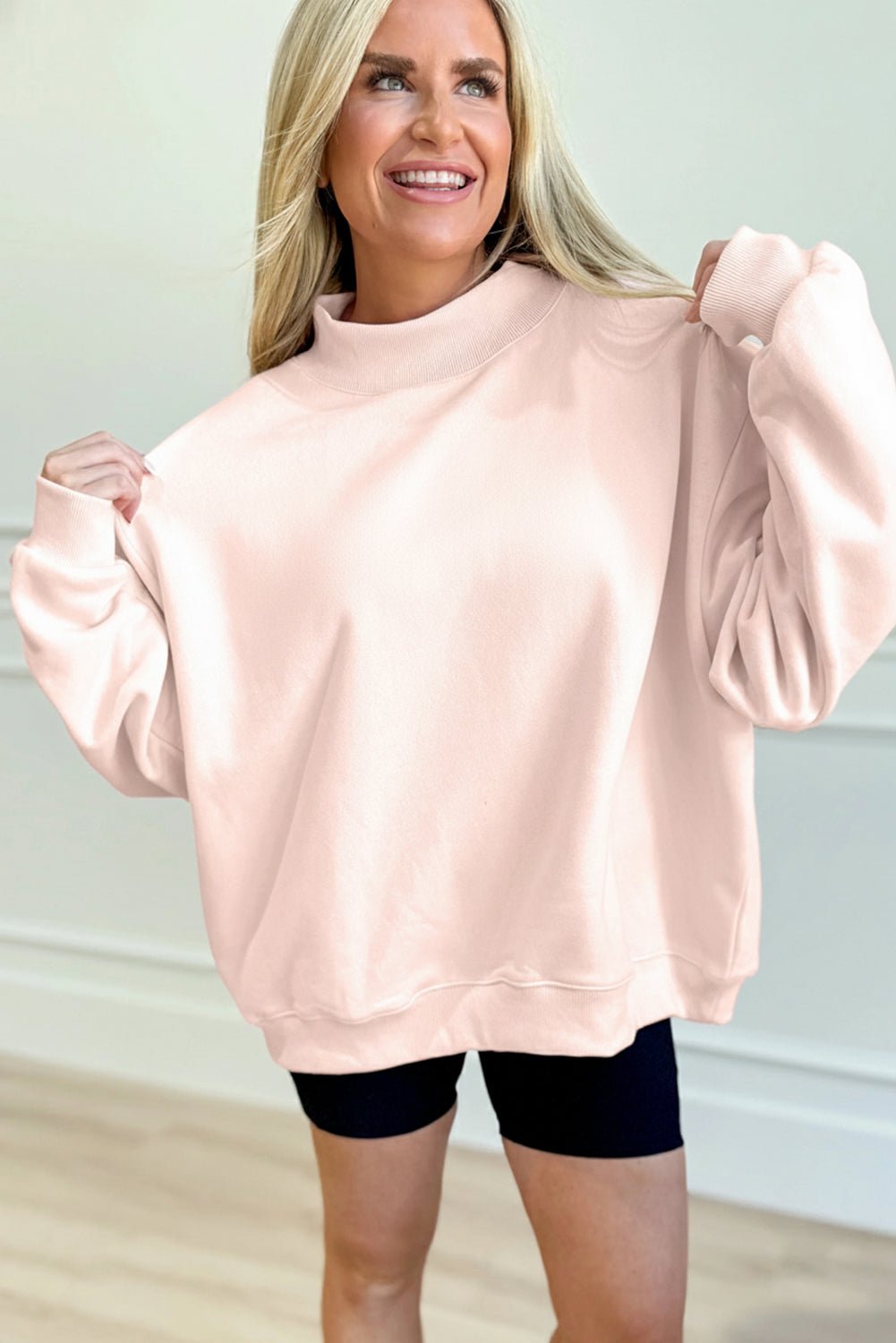 Apricot Pink Oversize Mock Neck Sweatshirt - Crowned Energy CO.