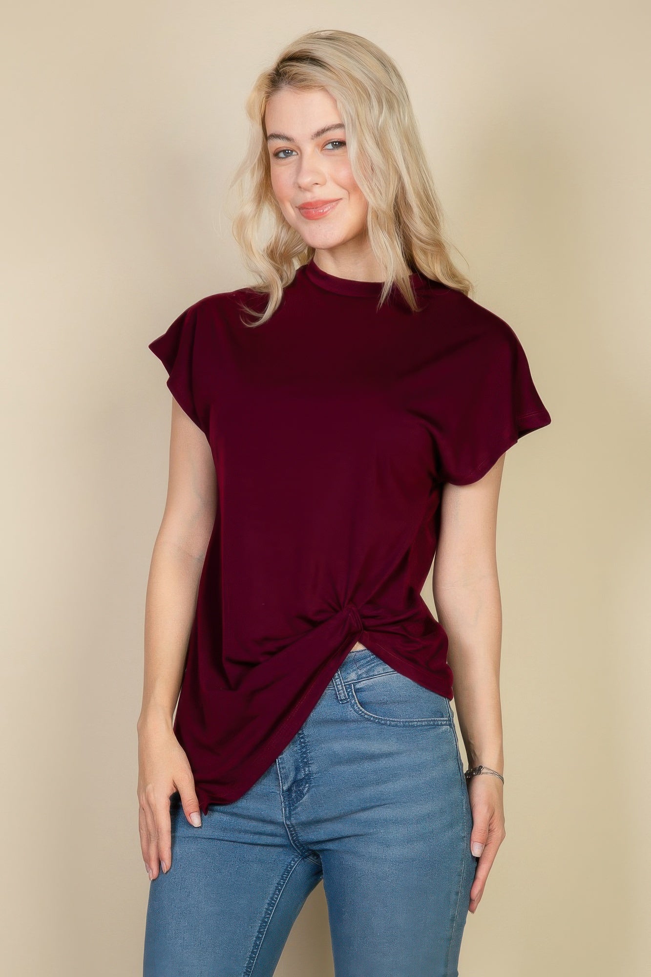 Crowned Energy CO. Burgundy / S CCWHOLESALECLOTHING T-Shirt Batwing Sleeve Twist Front Tee