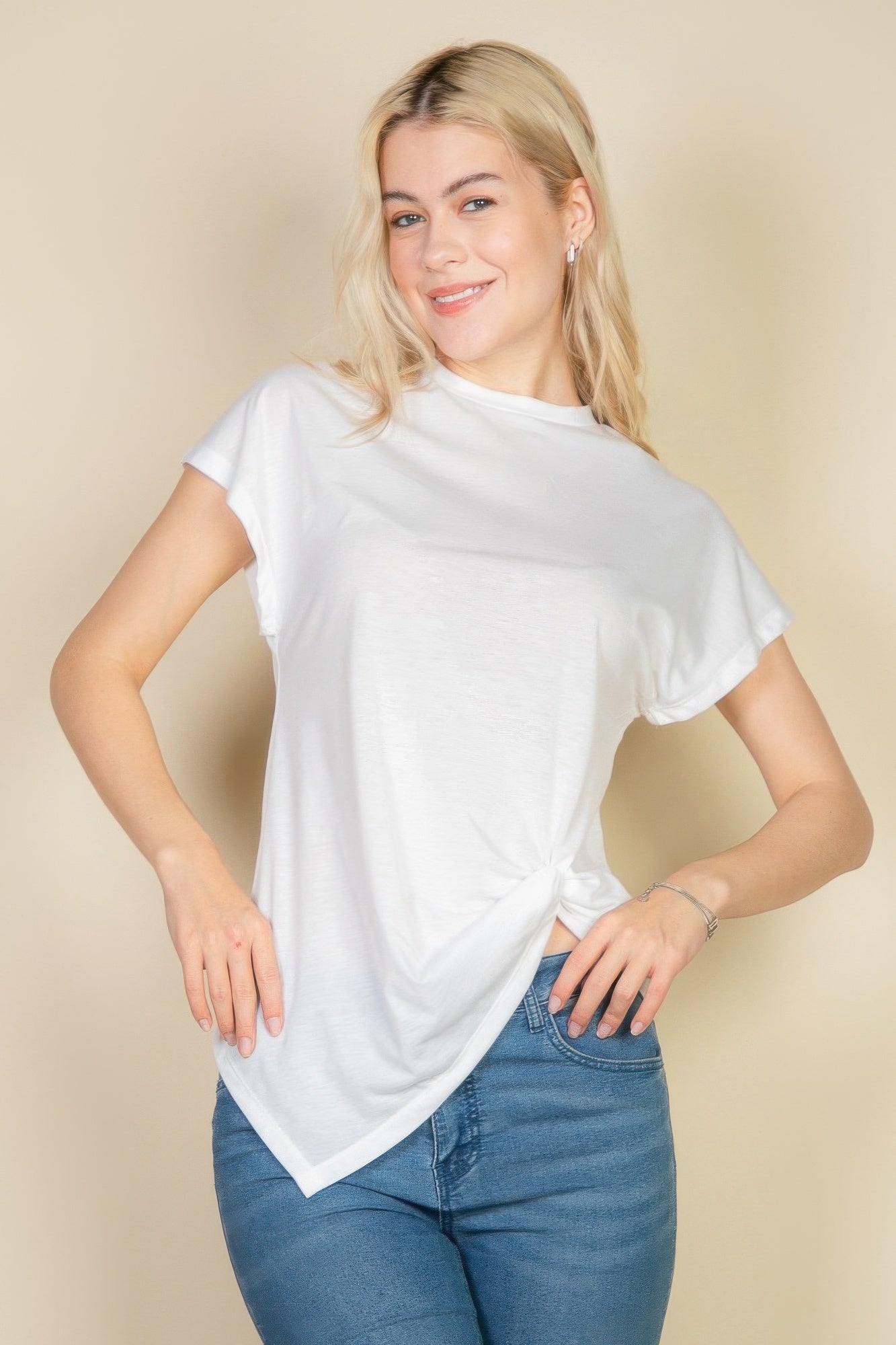 Crowned Energy CO. White / S CCWHOLESALECLOTHING T-Shirt Batwing Sleeve Twist Front Tee