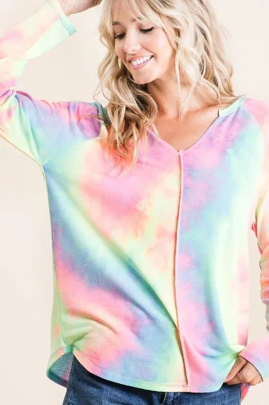 Crowned Energy CO. PASTEL TIE DYE / S Trendsi Shirt BiBi Long Sleeve Tie-Dye Terry T-Shirt
