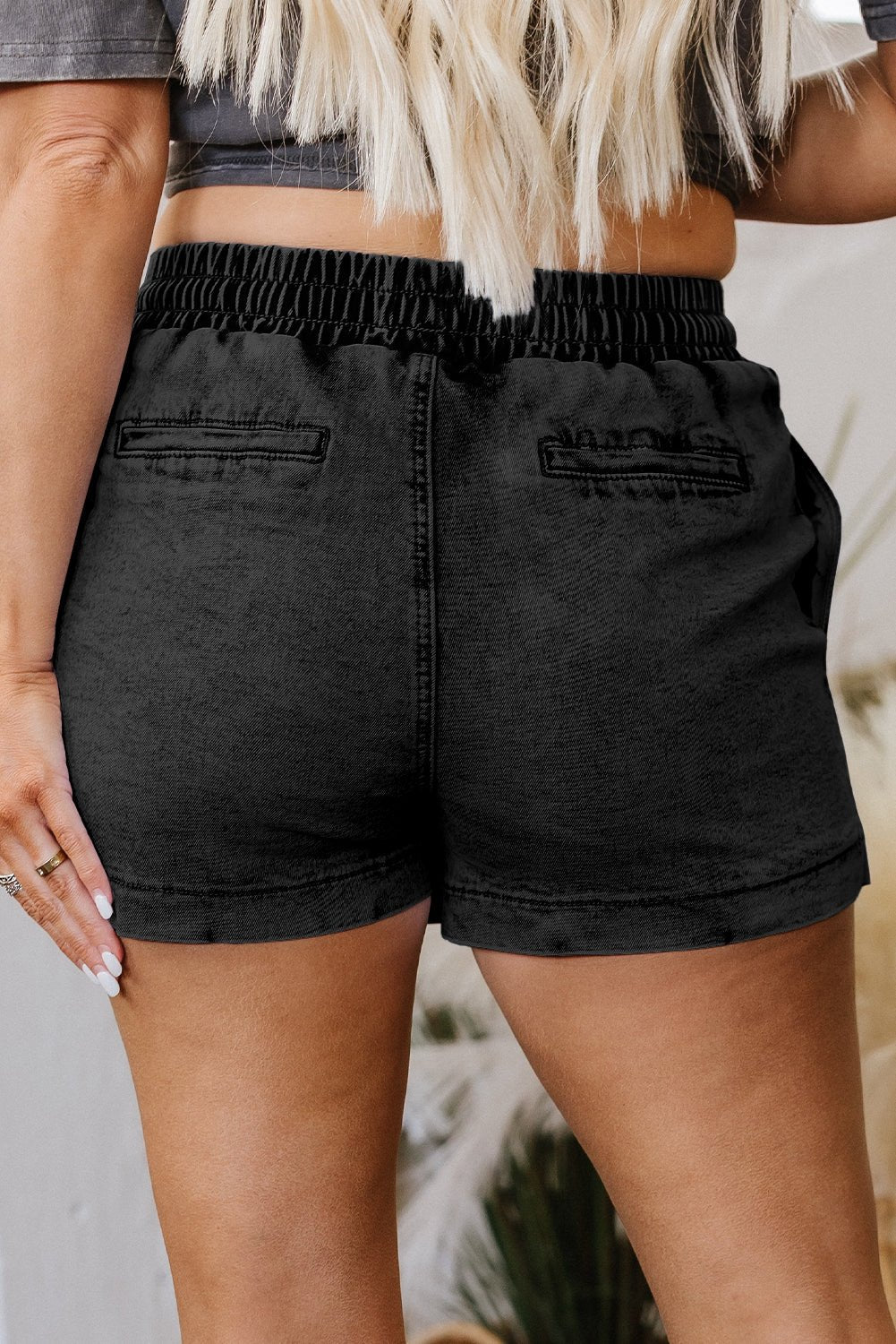 Crowned Energy CO. Black / 4 / 72%Cotton+26%Polyester+2%Elastane Dear-Lover Dropshipping Bottoms/Denim Shorts Black Drawstring Elastic Waistband Pocketed Denim Shorts