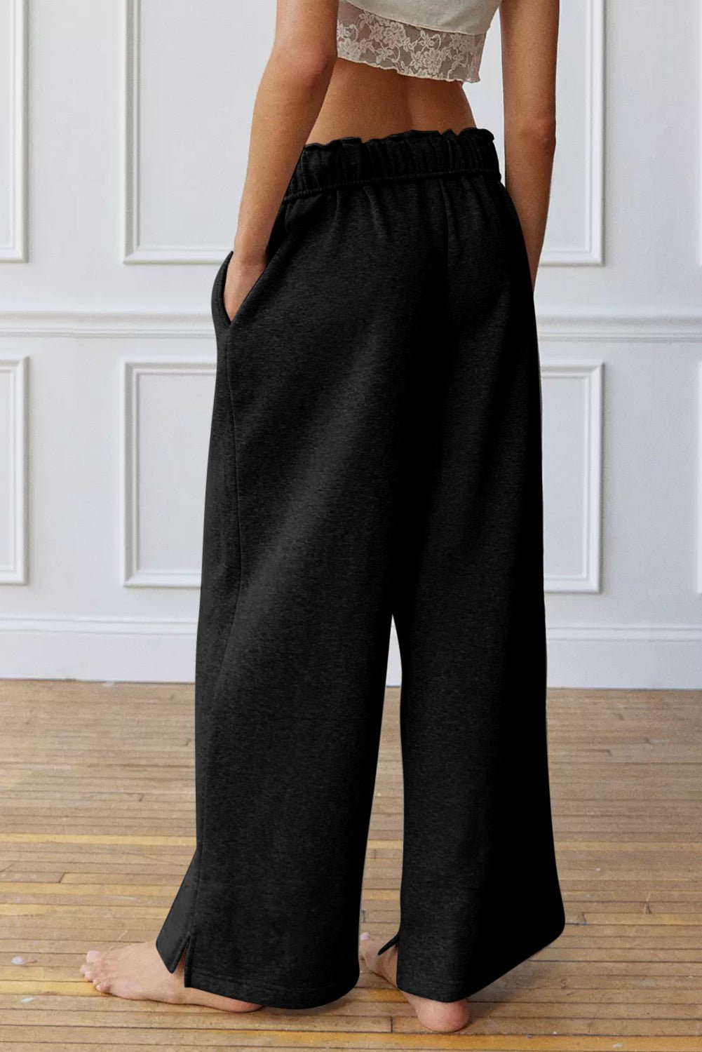 Crowned Energy CO. Black / S / 75%Polyester+25%Cotton Dear-Lover Dropshipping Activewear/Yoga Pants Black Elastic High Waist Drawstring Sweatpants