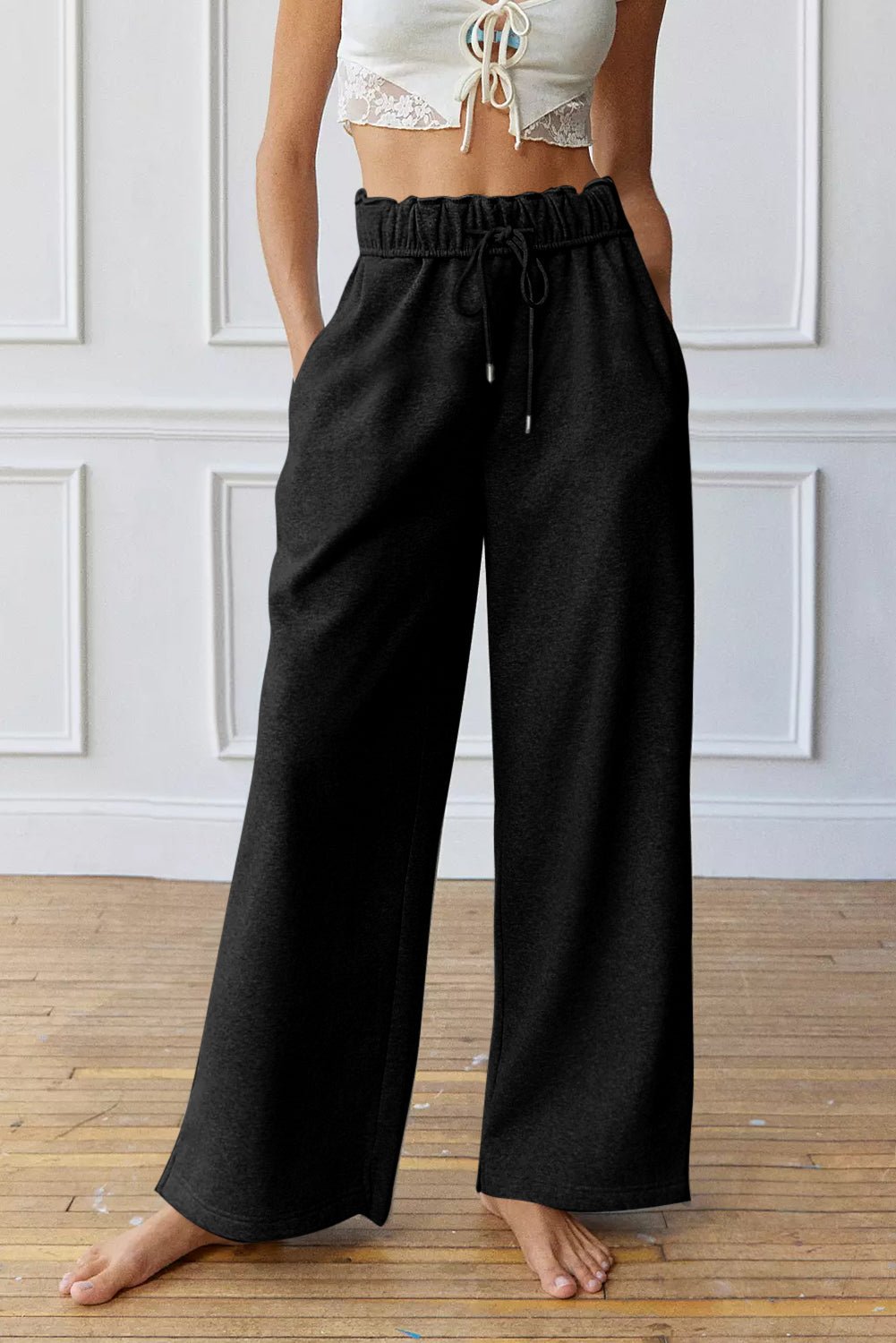 Crowned Energy CO. Black / S / 75%Polyester+25%Cotton Dear-Lover Dropshipping Activewear/Yoga Pants Black Elastic High Waist Drawstring Sweatpants