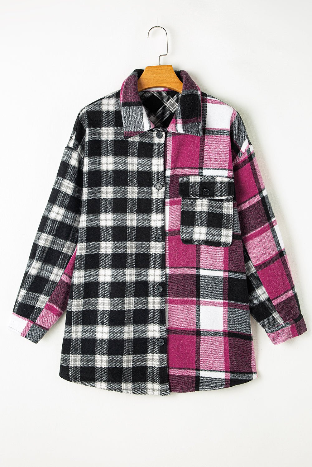 Crowned Energy CO. Black / S / 100%Polyester Dear-Lover Dropshipping Outerwear/Plaid Shackets Black Plaid Colorblock Loose Shacket
