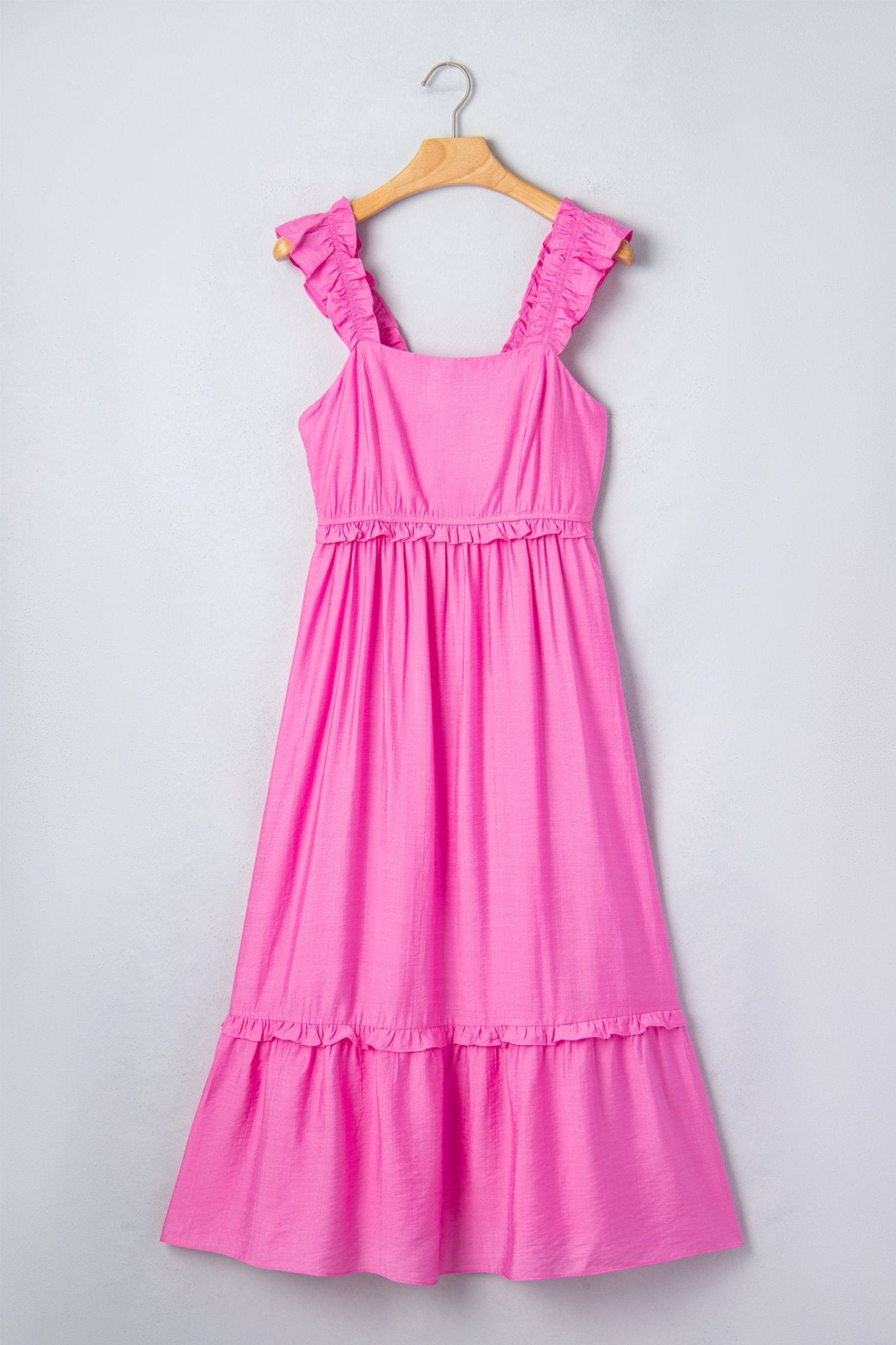 Bonbon Solid Color Ruffle Trim High Waist Sleeveless Maxi Dress - Crowned Energy CO.