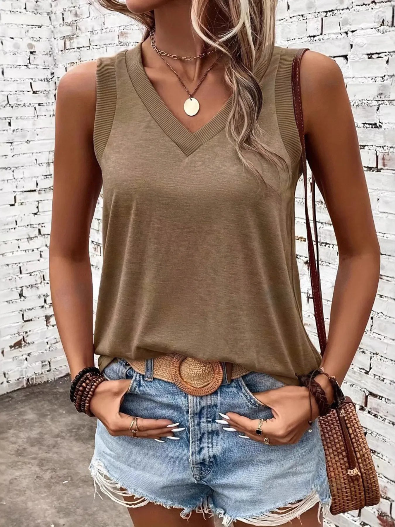 Breathable V - Neck Ribbed - Band Tank Top - Crowned Energy CO.