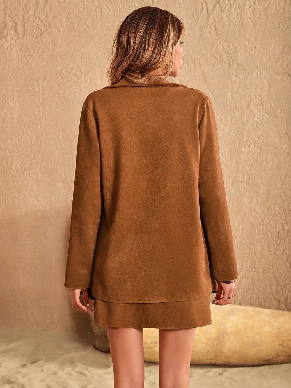 Crowned Energy CO. Caramel / S Trendsi OUTFIT SET Button Up Collared Neck Jacket and Skirt Set