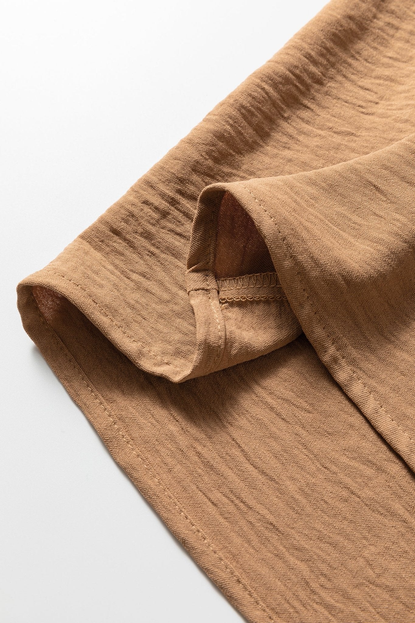 Camel Contrast Leopard Print Patchwork Polo Collar Buttons Front Ruffled Long Sleeve Blouse - Crowned Energy CO.