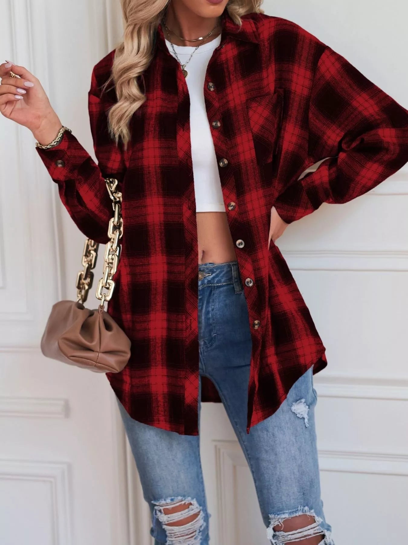 Casual Plaid Button Up Shirt - Crowned Energy CO.