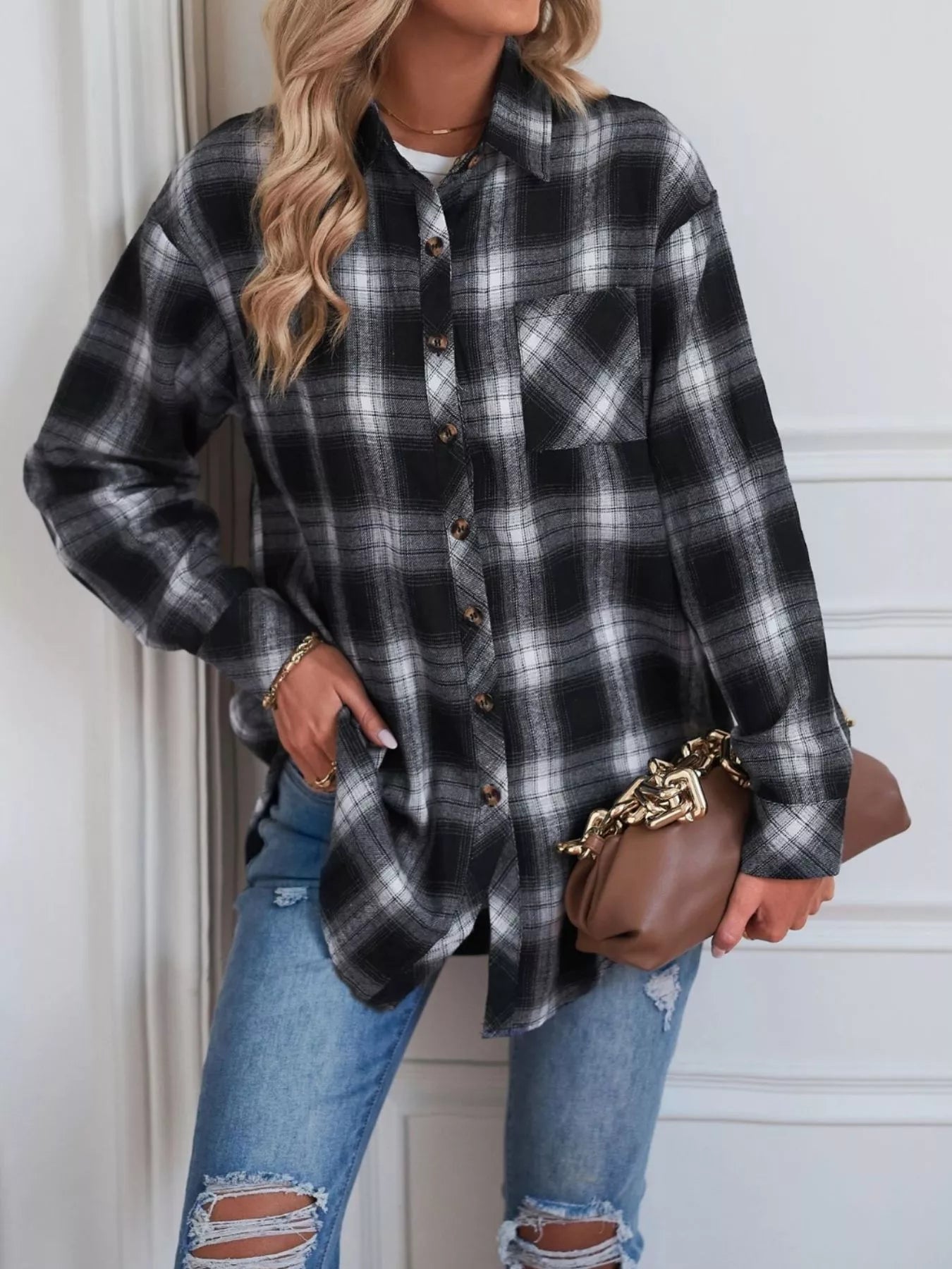 Casual Plaid Button Up Shirt - Crowned Energy CO.