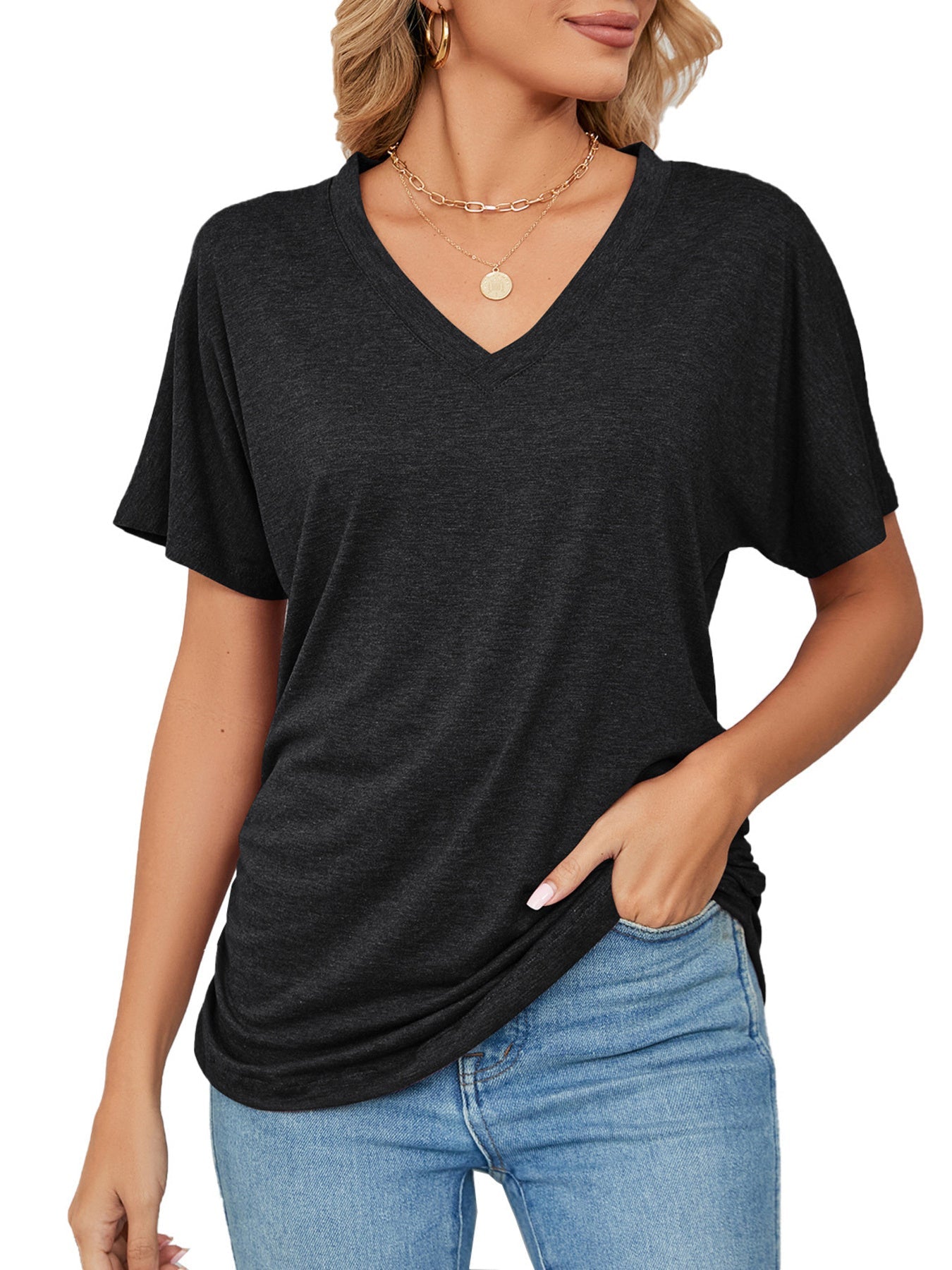 Casual V - Neck Short Sleeve T-Shirt - Crowned Energy CO.
