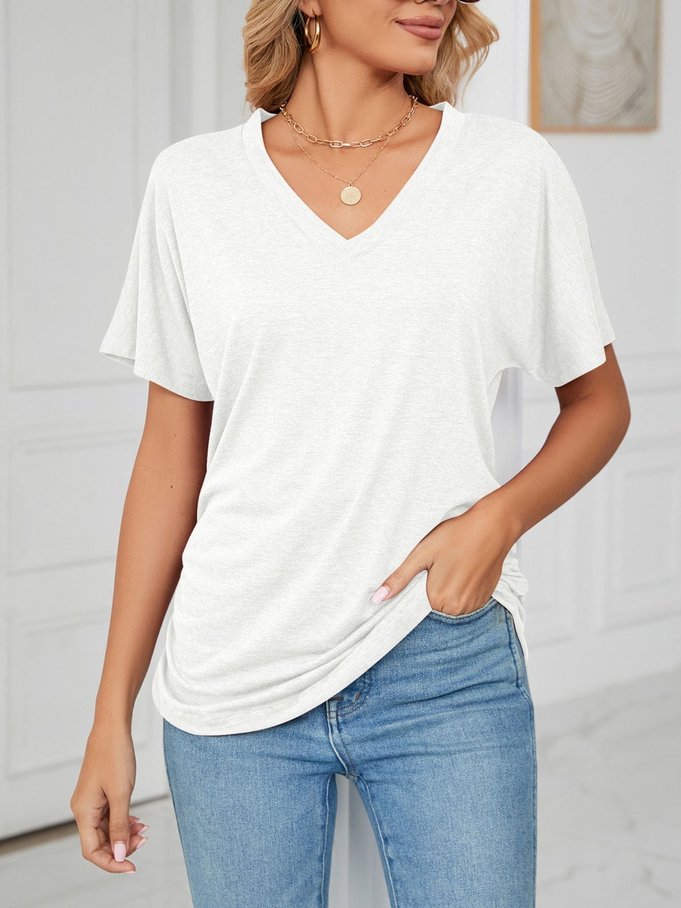 Casual V - Neck Short Sleeve T-Shirt - Crowned Energy CO.