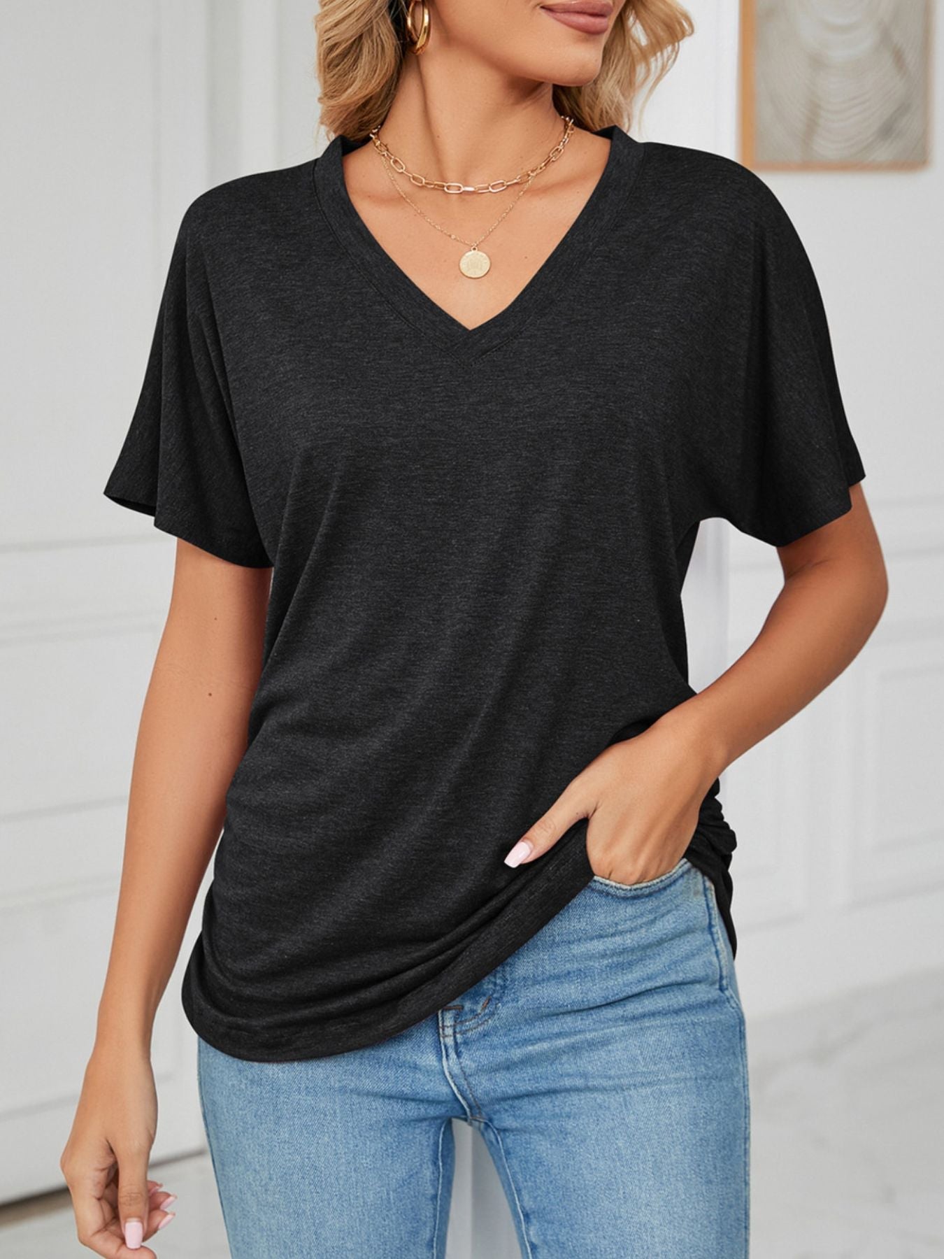 Casual V - Neck Short Sleeve T-Shirt - Crowned Energy CO.
