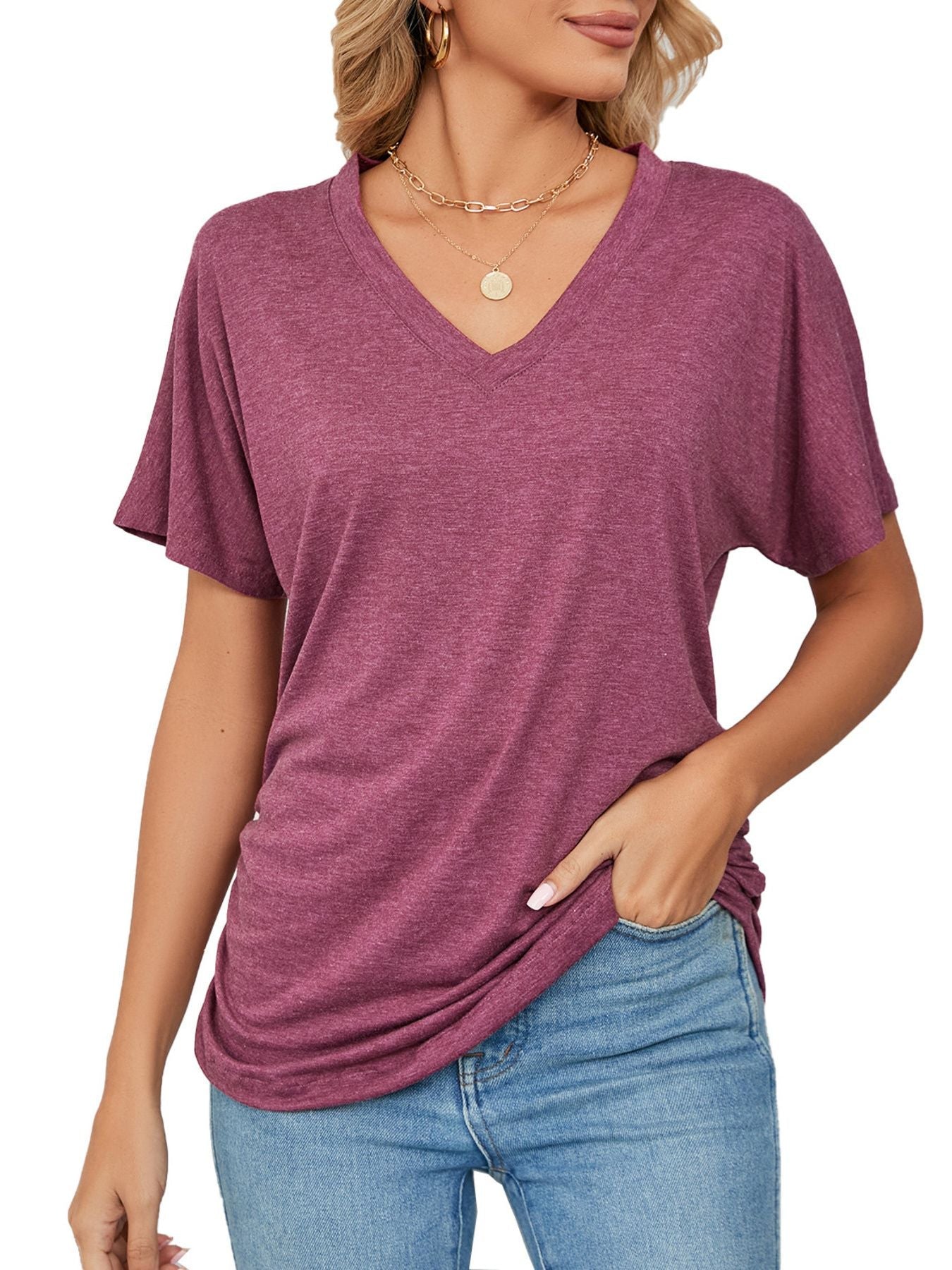 Casual V - Neck Short Sleeve T-Shirt - Crowned Energy CO.