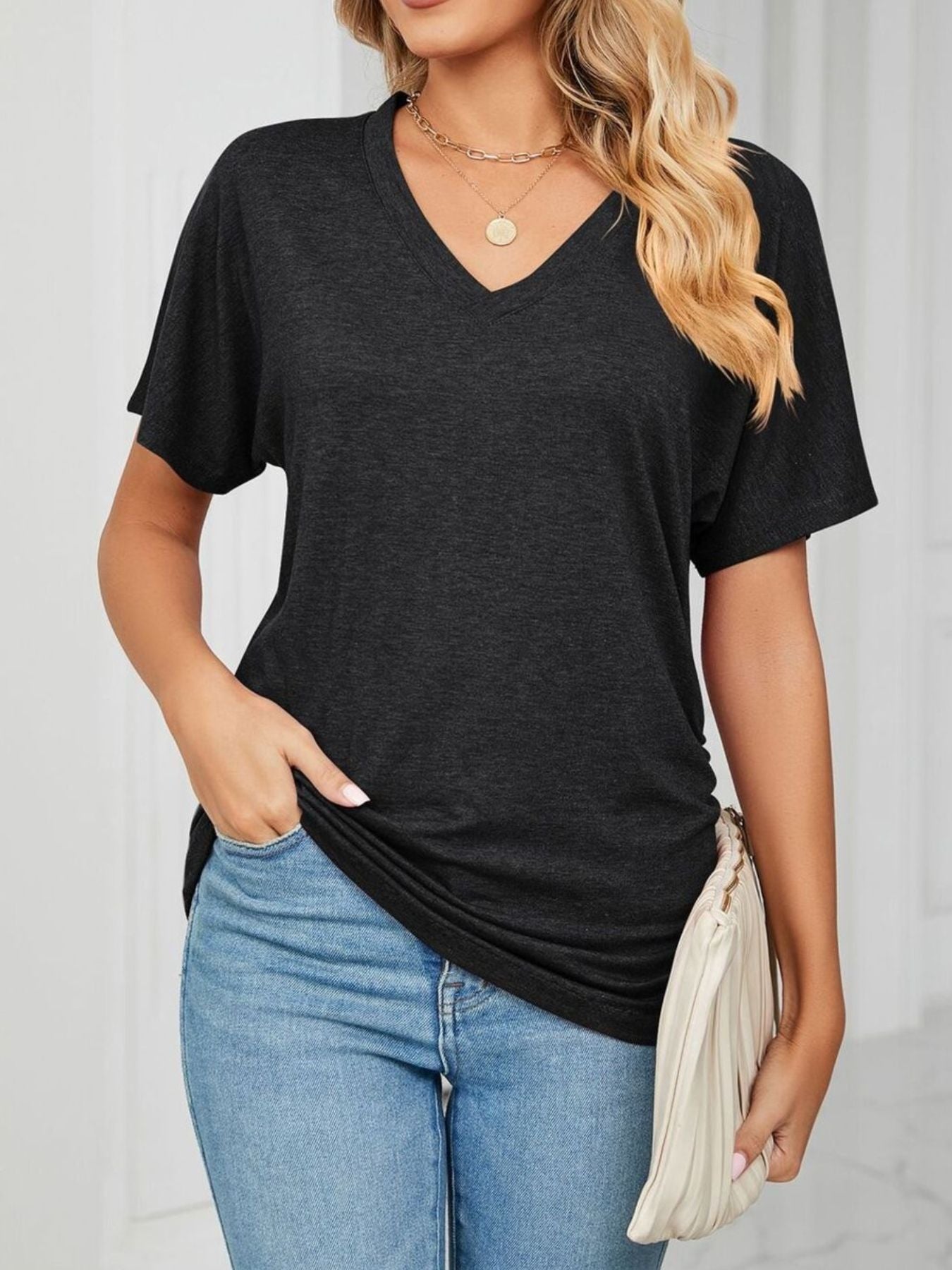 Casual V - Neck Short Sleeve T-Shirt - Crowned Energy CO.