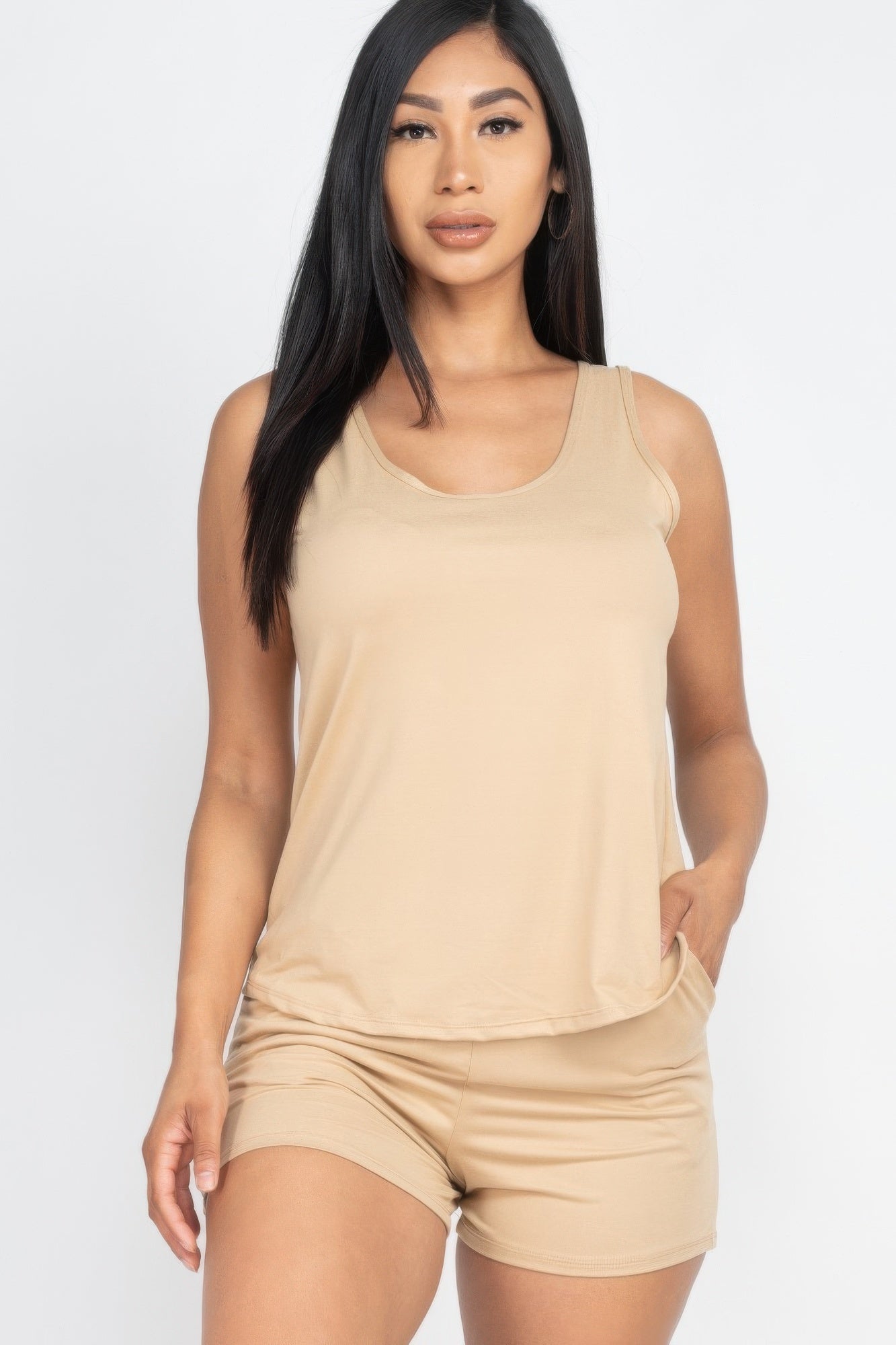 Crowned Energy CO. Khaki / S CCWHOLESALECLOTHING Pajama Sets Comfy Tank Top & Shorts Set