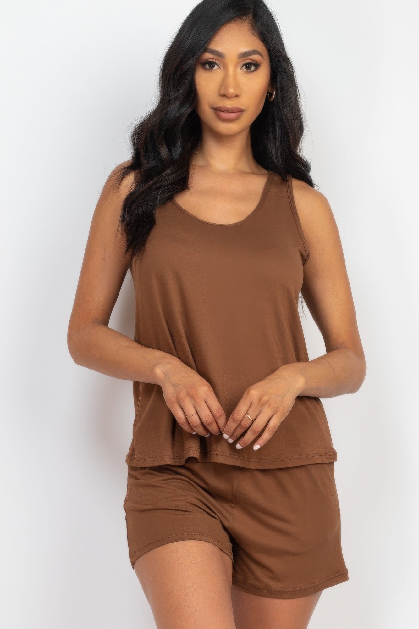 Crowned Energy CO. Downtown Brown / S CCWHOLESALECLOTHING Pajama Sets Comfy Tank Top & Shorts Set
