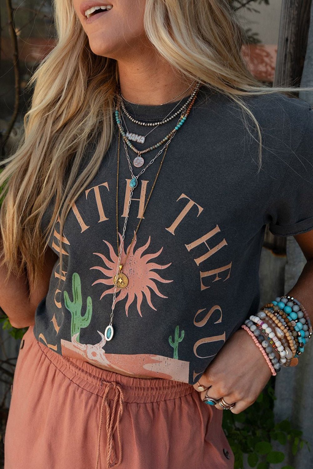 Crowned Energy CO. Dark Grey / S / 95%Cotton+5%Elastane Dear-Lover Dropshipping Tops/Tops & Tees Dark Grey RISE WITH THE SUN Western Fashion Graphic Tee