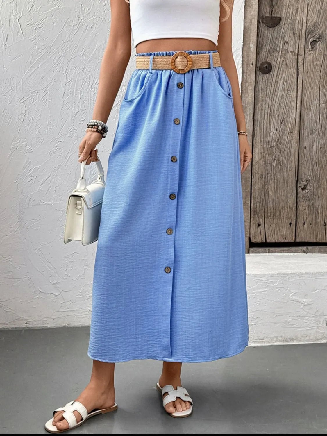 Decor Button Front Midi Skirt – High Waist Casual Chic Women’s Skirt - Crowned Energy CO.