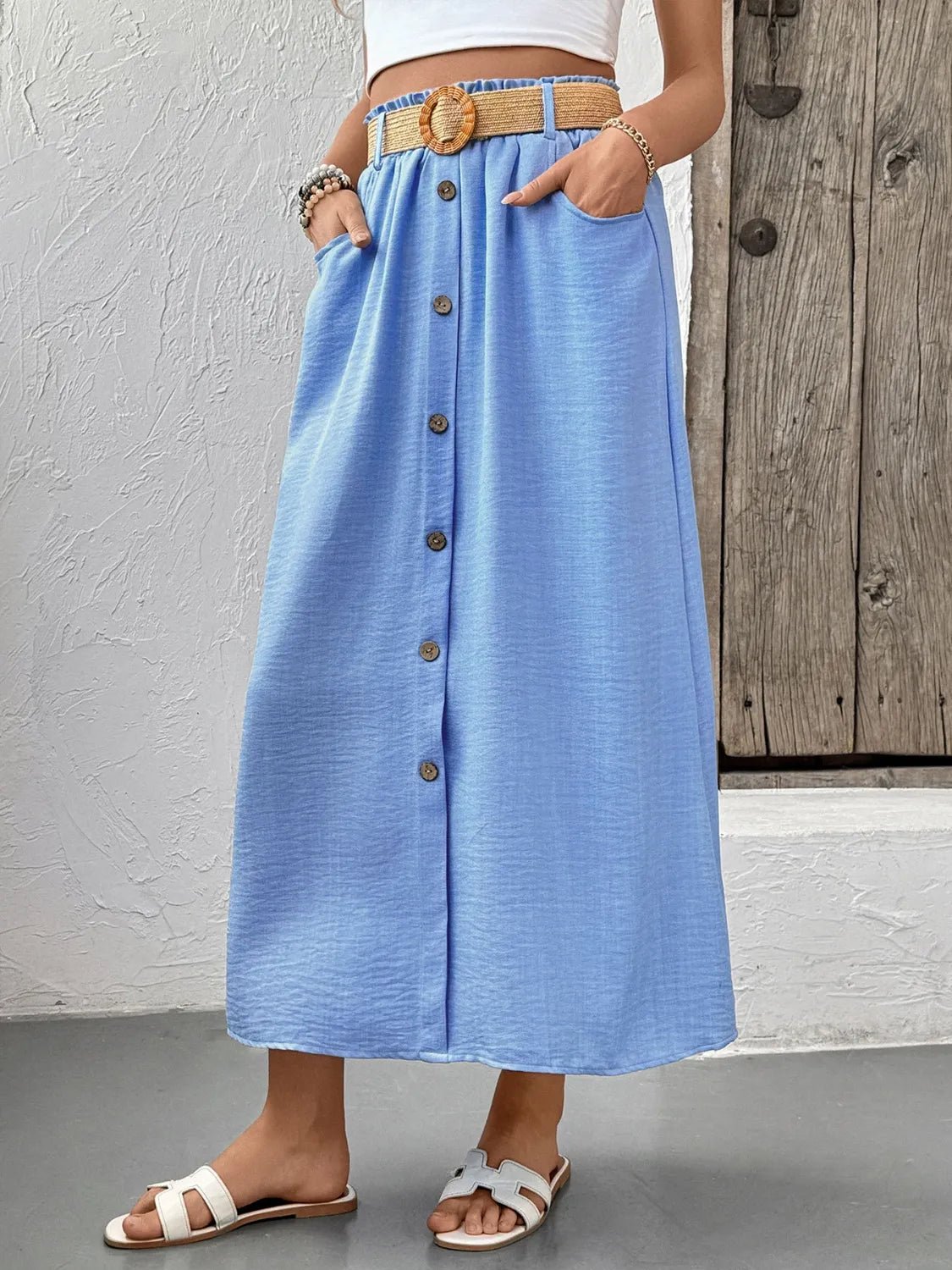 Decor Button Front Midi Skirt – High Waist Casual Chic Women’s Skirt - Crowned Energy CO.