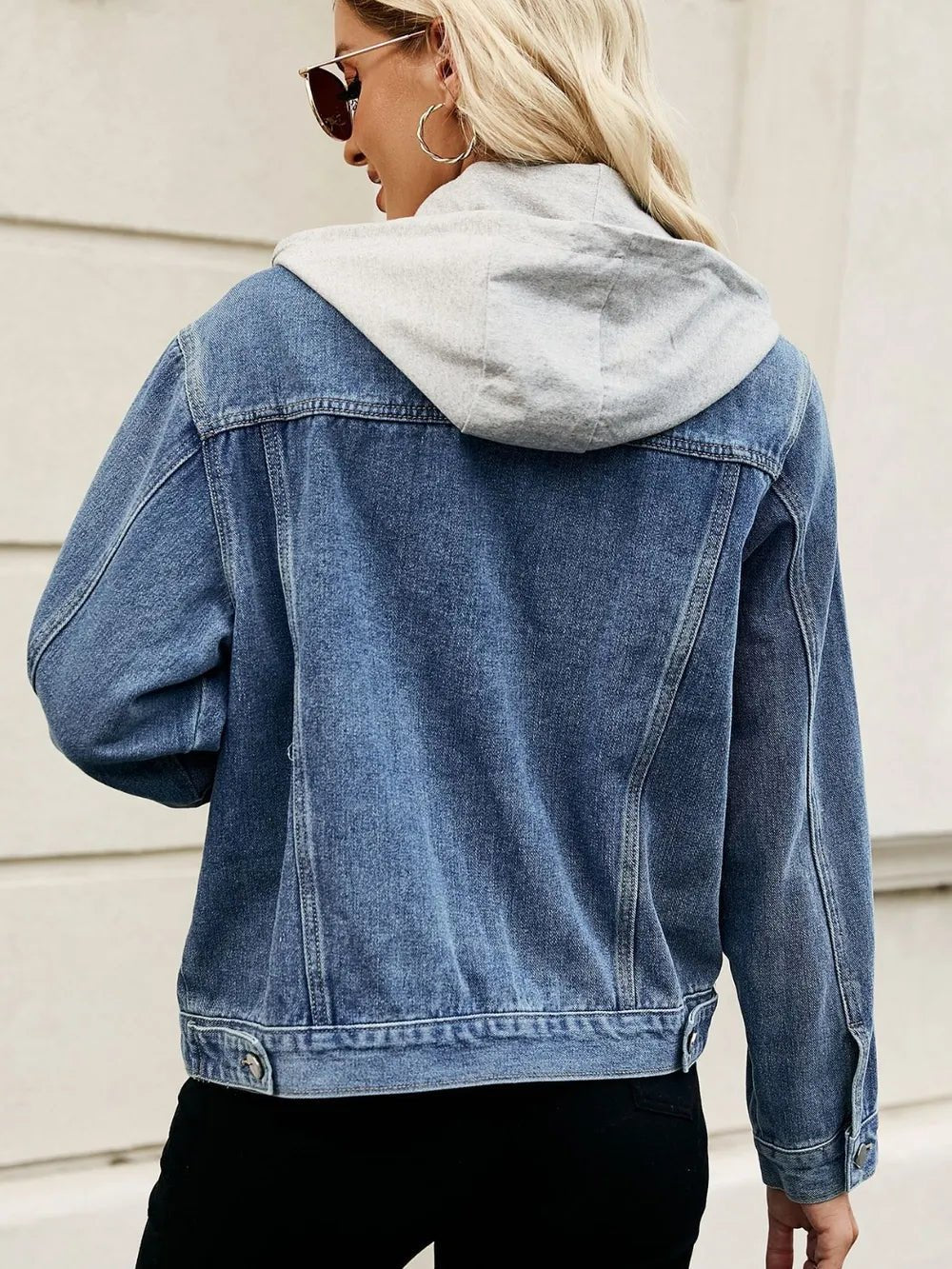 Drawstring Hooded Button Up Denim Jacket - Crowned Energy CO.
