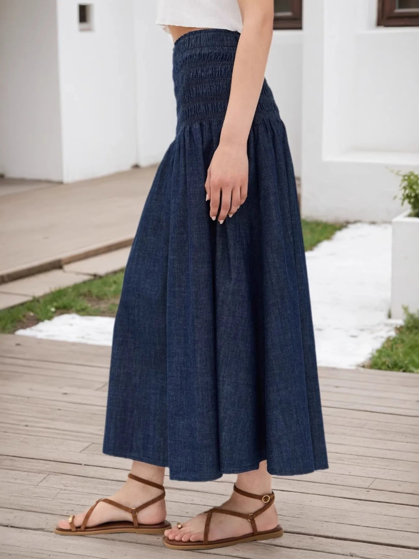 Elastic Waist Midi Skirt - Crowned Energy CO.