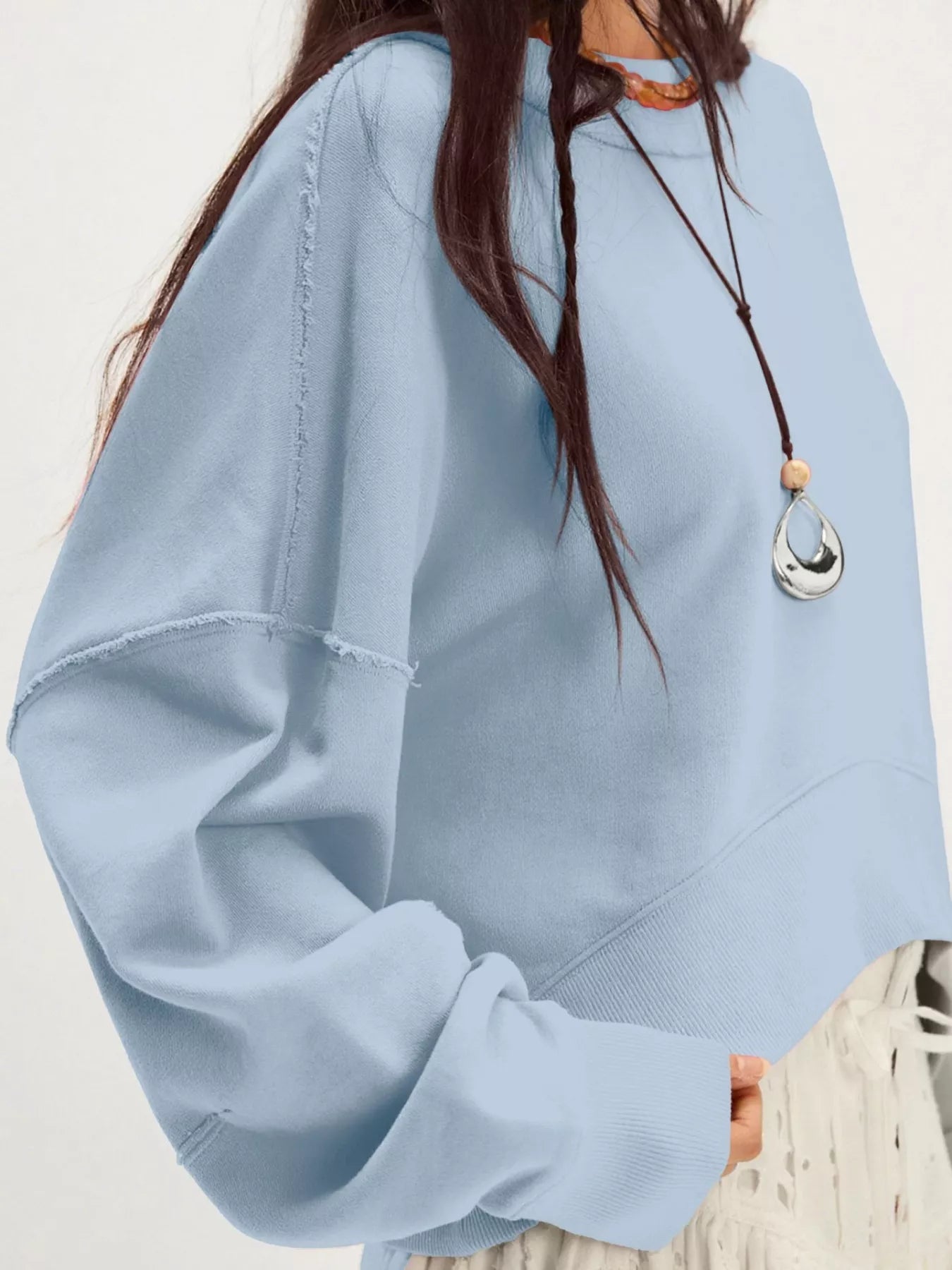 Exposed Seam Dropped Shoulder Sweatshirt - Crowned Energy CO.