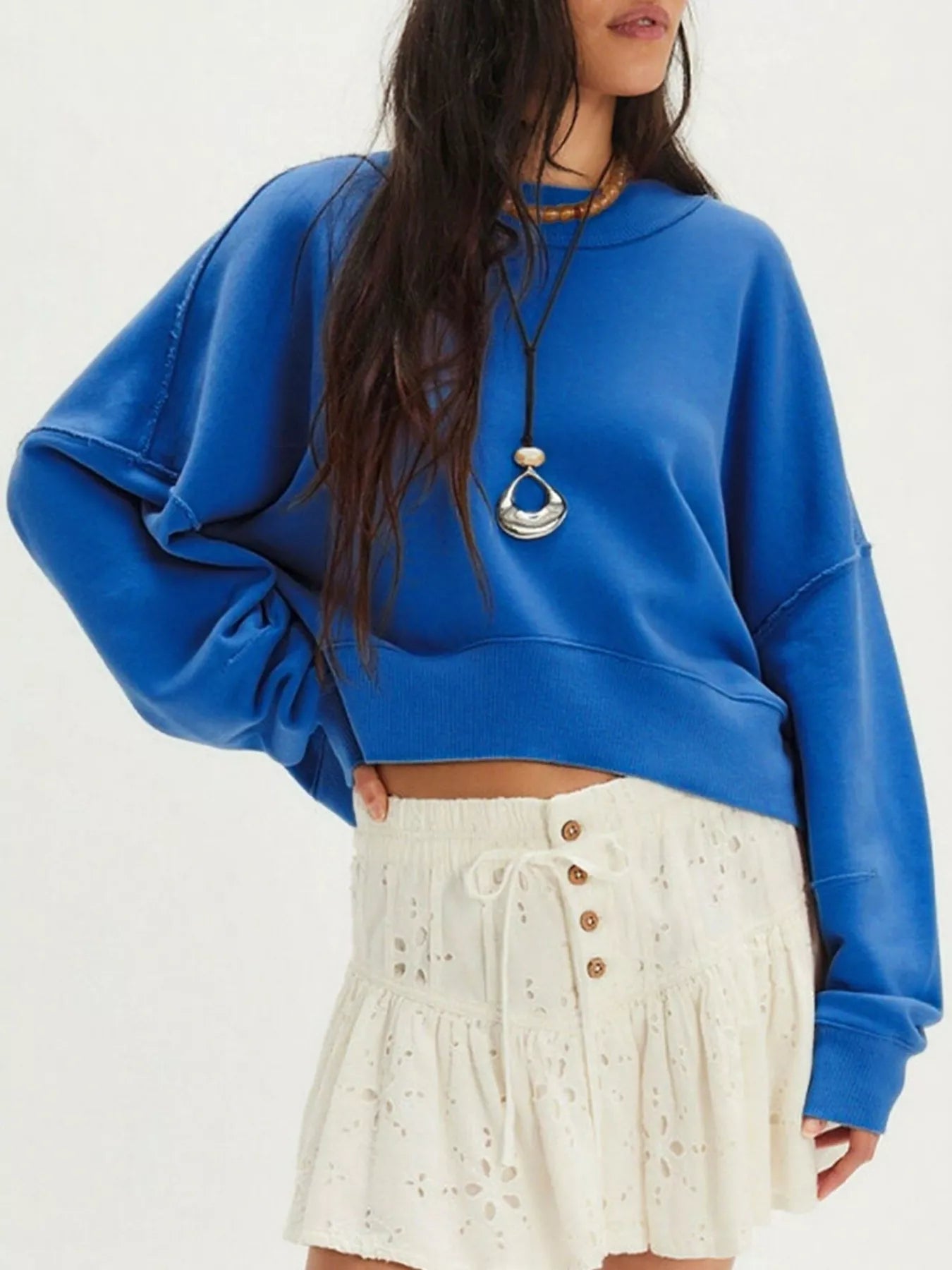 Exposed Seam Dropped Shoulder Sweatshirt - Crowned Energy CO.