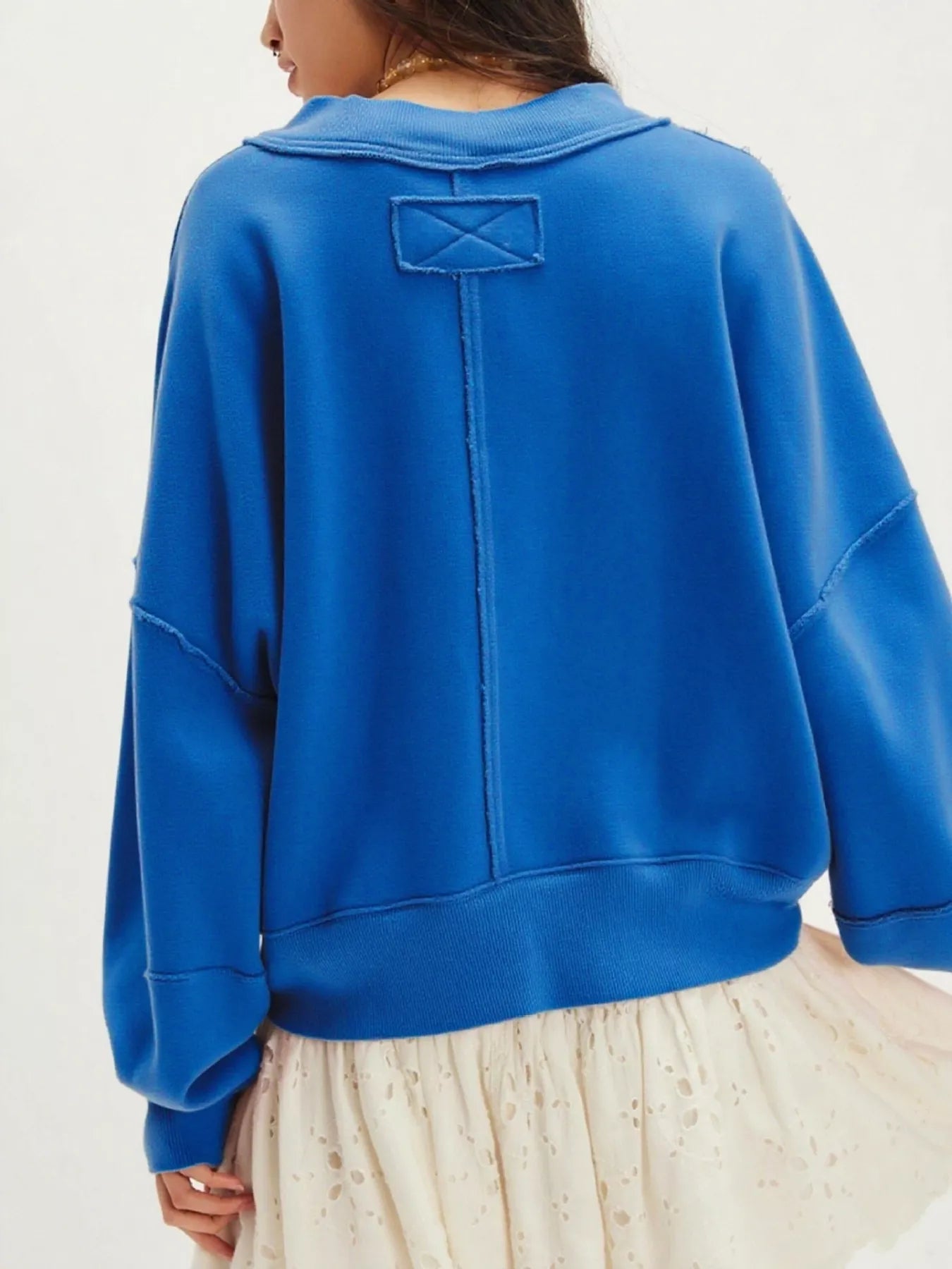 Exposed Seam Dropped Shoulder Sweatshirt - Crowned Energy CO.
