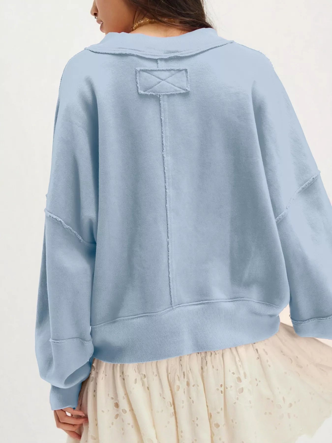 Exposed Seam Dropped Shoulder Sweatshirt - Crowned Energy CO.