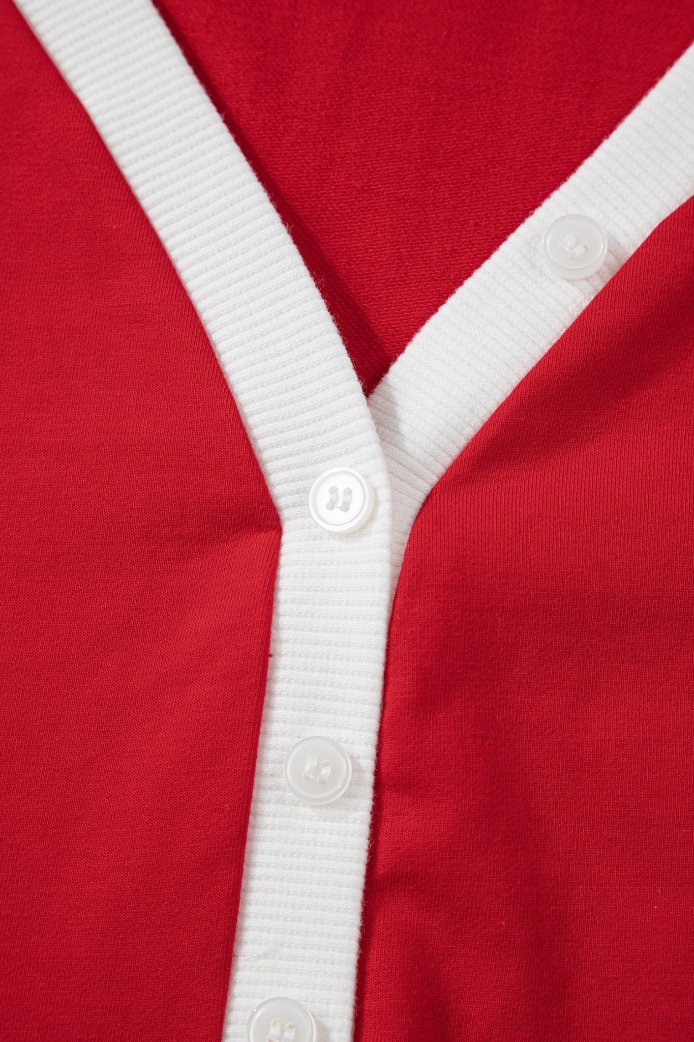 Fiery Red Contrast Trim Button V Neck Ribbon Bow Knot Waist 2pcs Lounge Pant Set - Crowned Energy CO.