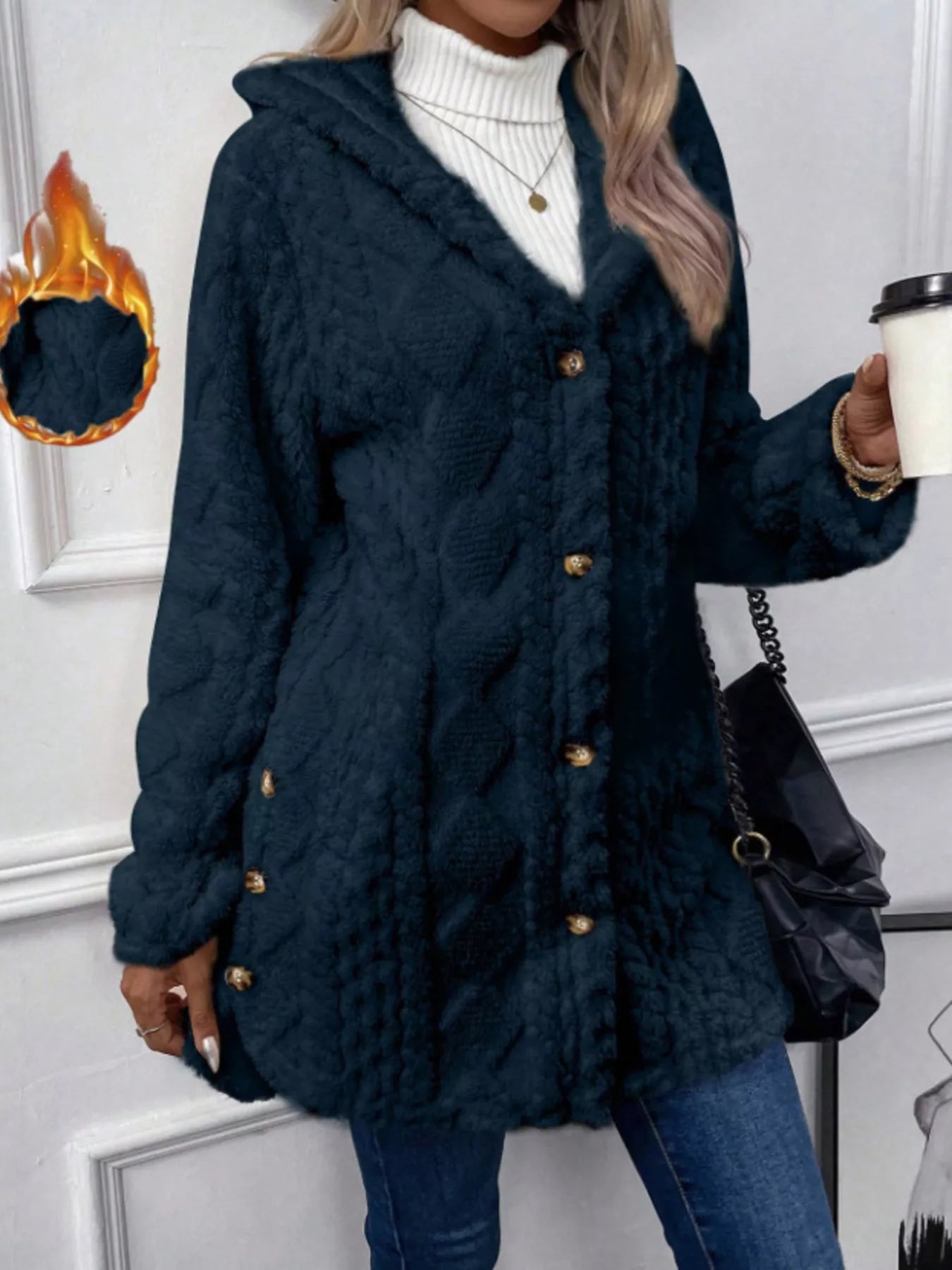 Full Size Button - Down Hooded Outerwear Plus Size - Crowned Energy CO.