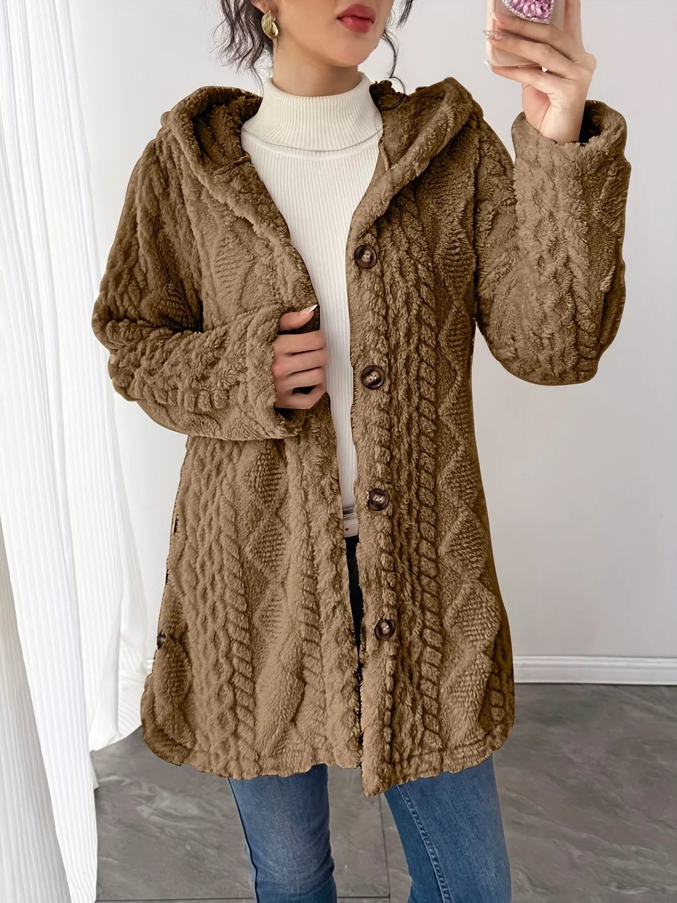 Full Size Button - Down Hooded Outerwear Plus Size - Crowned Energy CO.