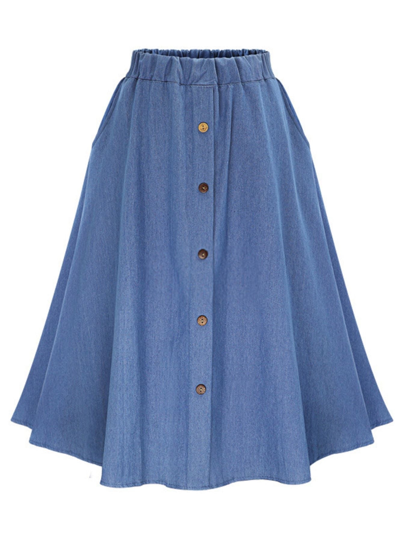 Full Size Button - Front Denim A - Line Skirt Plus Size - Crowned Energy CO.