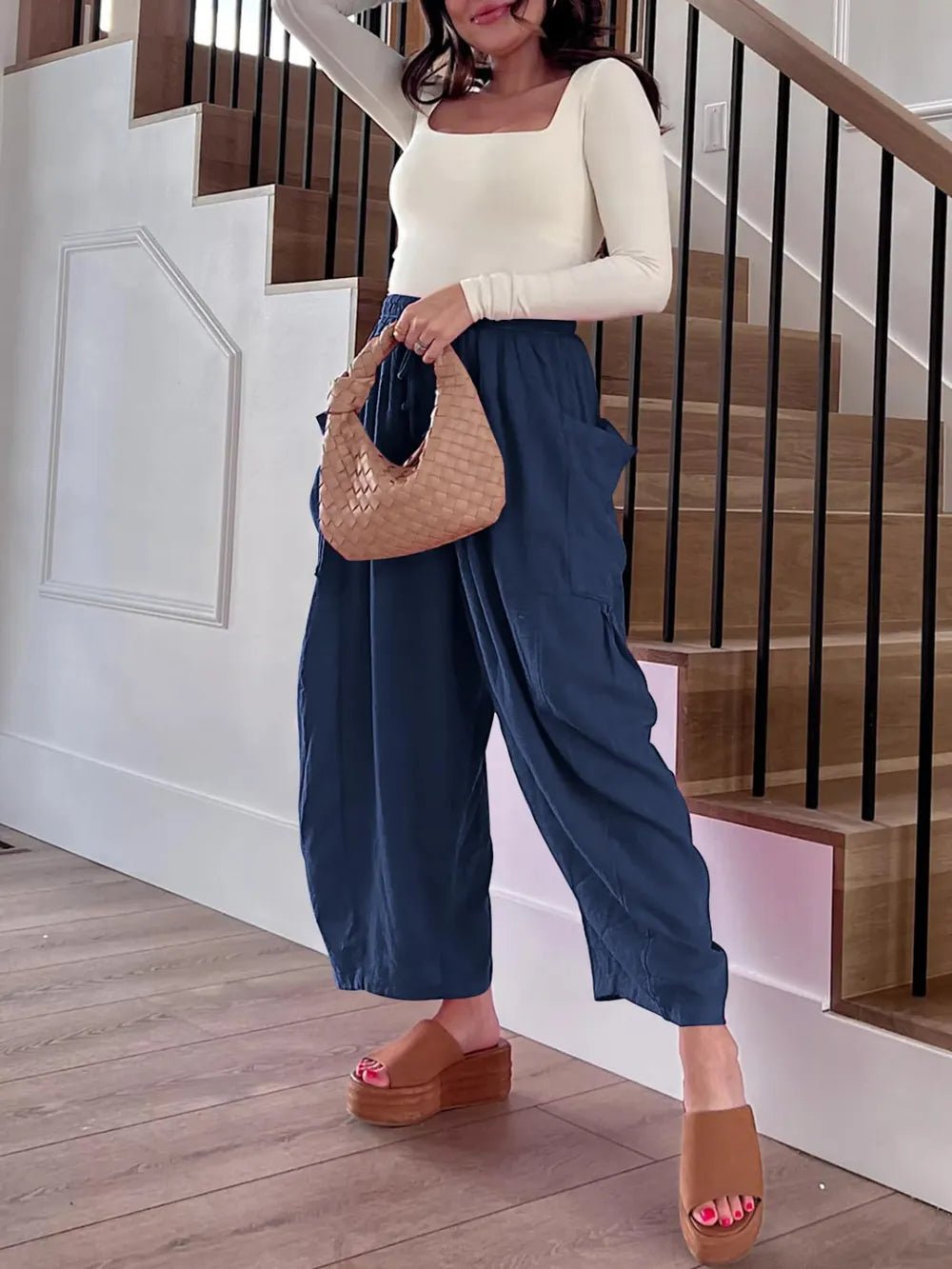 Full Size Drawstring Pants with Pockets Plus Size - Crowned Energy CO.