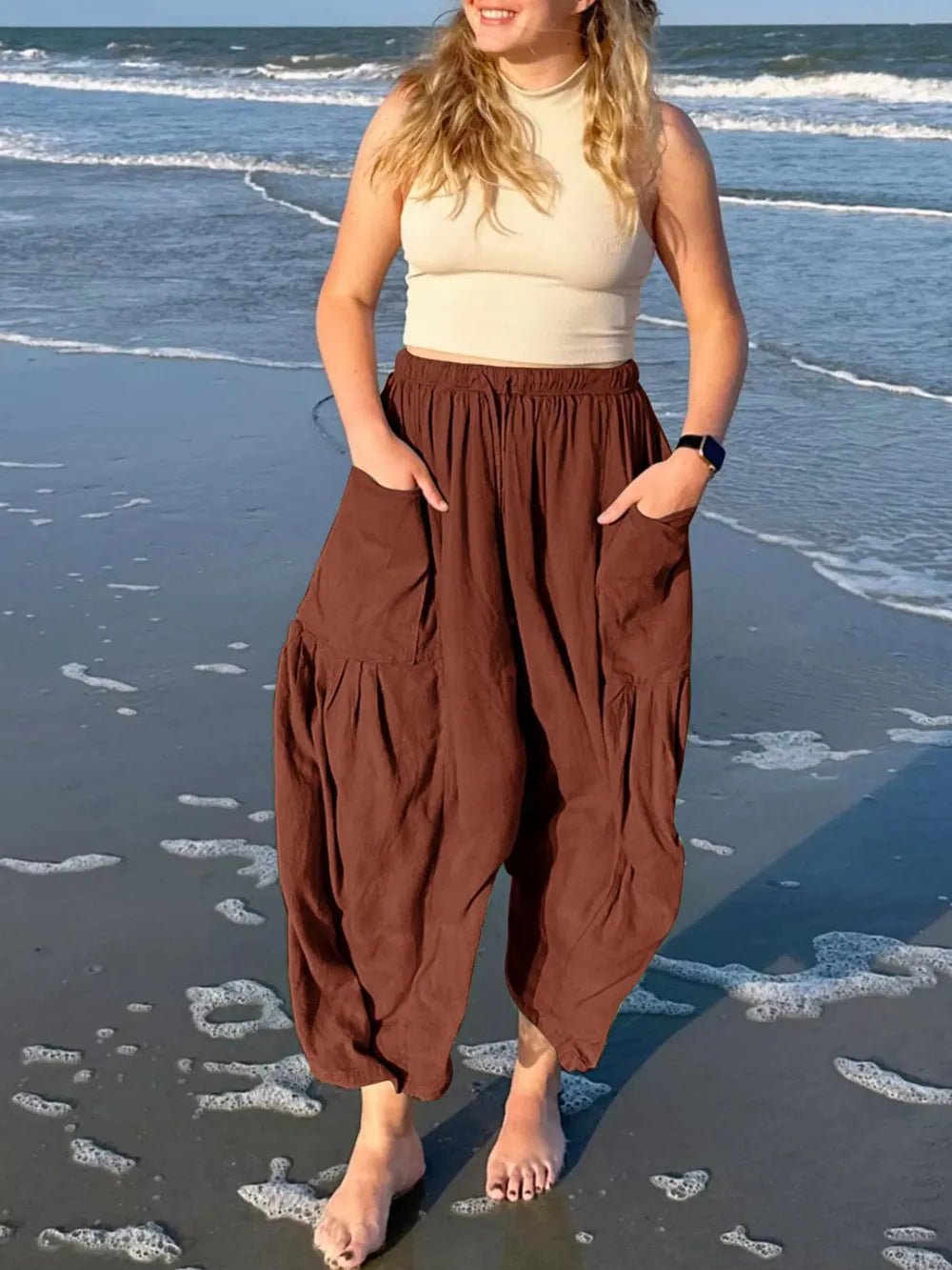 Full Size Drawstring Pants with Pockets Plus Size - Crowned Energy CO.