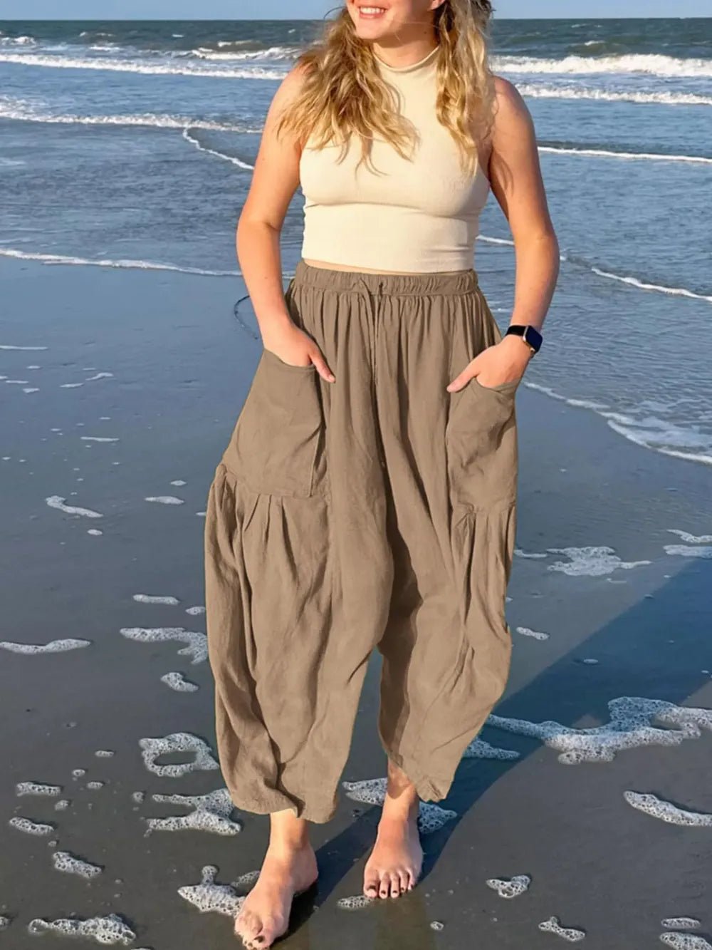 Full Size Drawstring Pants with Pockets Plus Size - Crowned Energy CO.