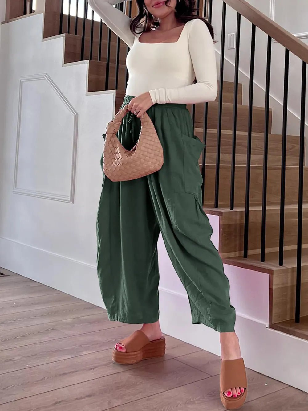 Full Size Drawstring Pants with Pockets Plus Size - Crowned Energy CO.