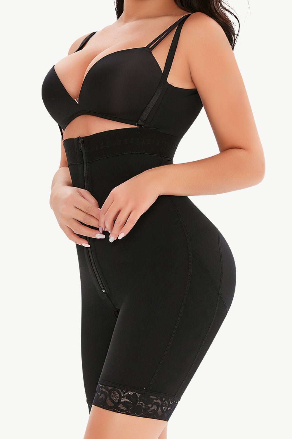 Full Size Lace Detail Zip - Up Under - Bust Shaping Bodysuit - Crowned Energy CO.